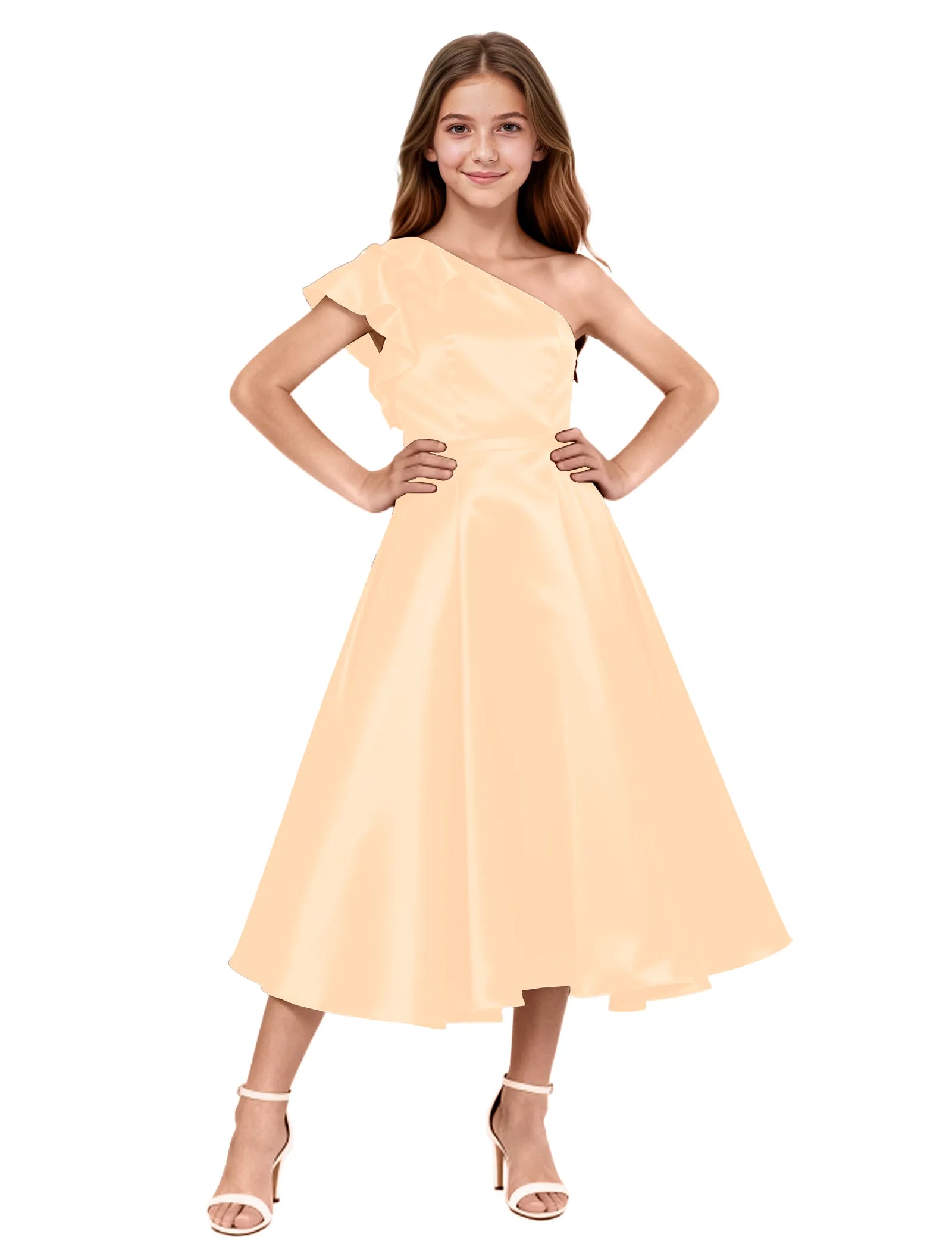 One Shoulder Satin Midi Dress for Girls Special Occasions