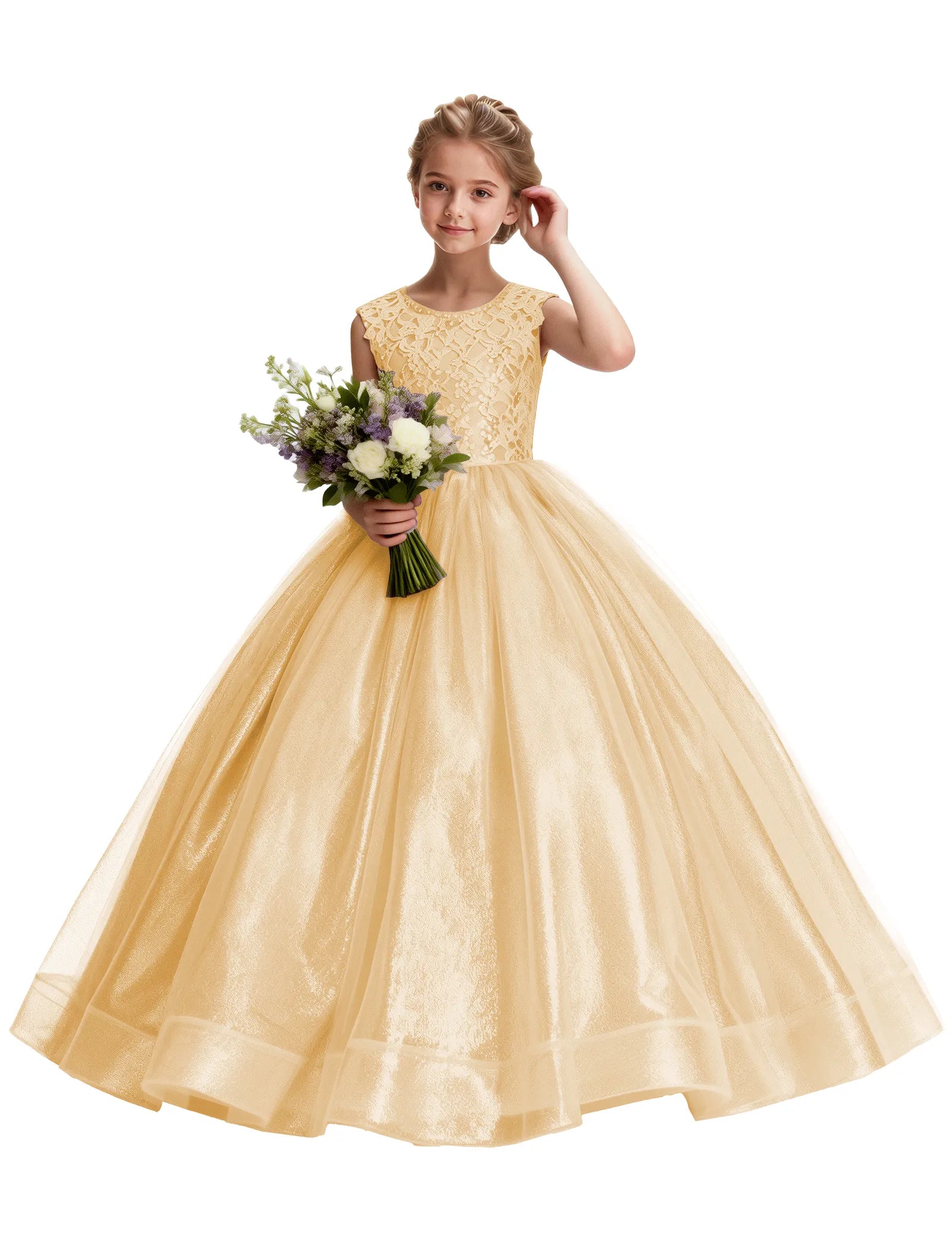 Lace and Tulle Flower Girl Dress With Shiny Skirt