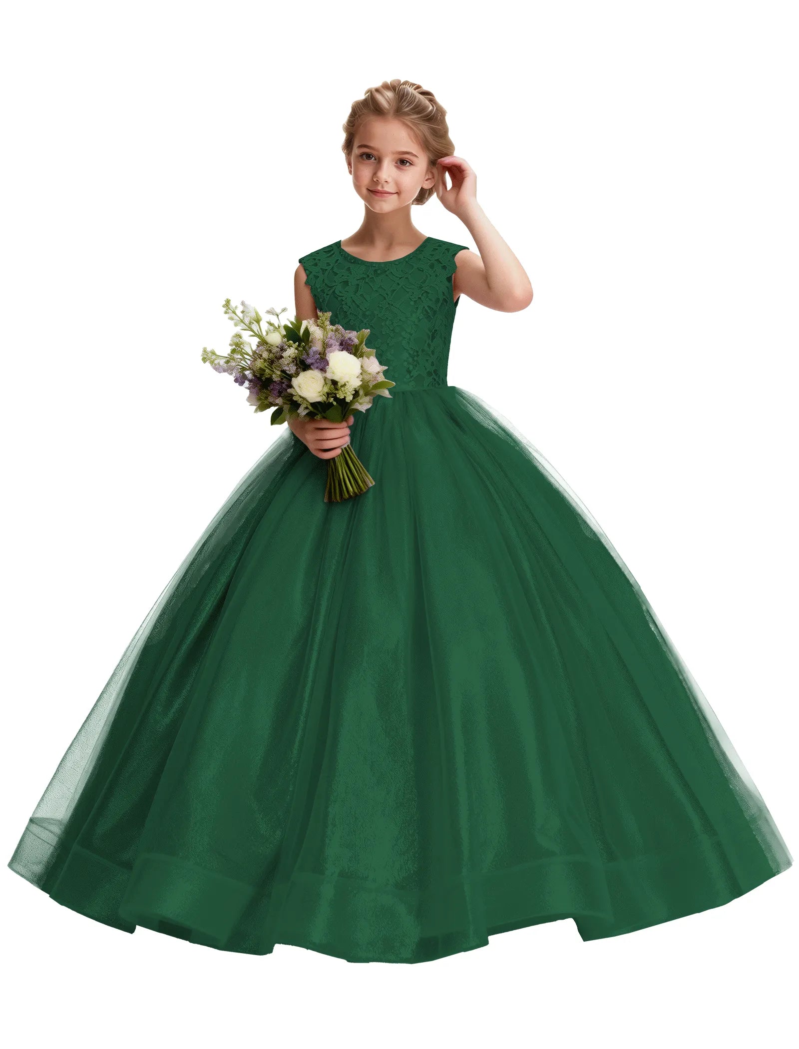 Lace and Tulle Flower Girl Dress With Shiny Skirt