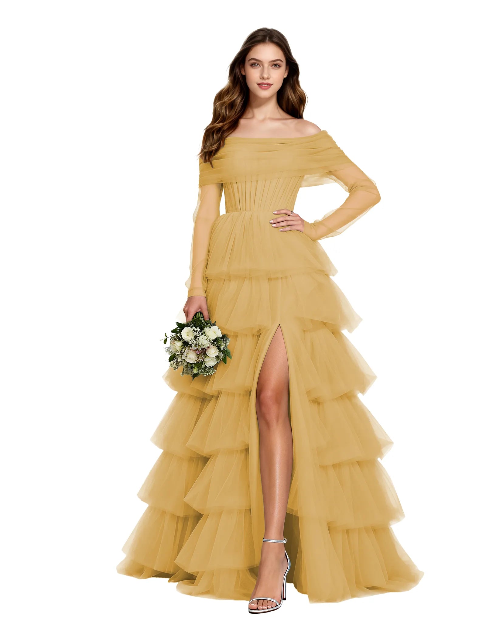 Elowen Off Shoulder Tiered Tulle Gown