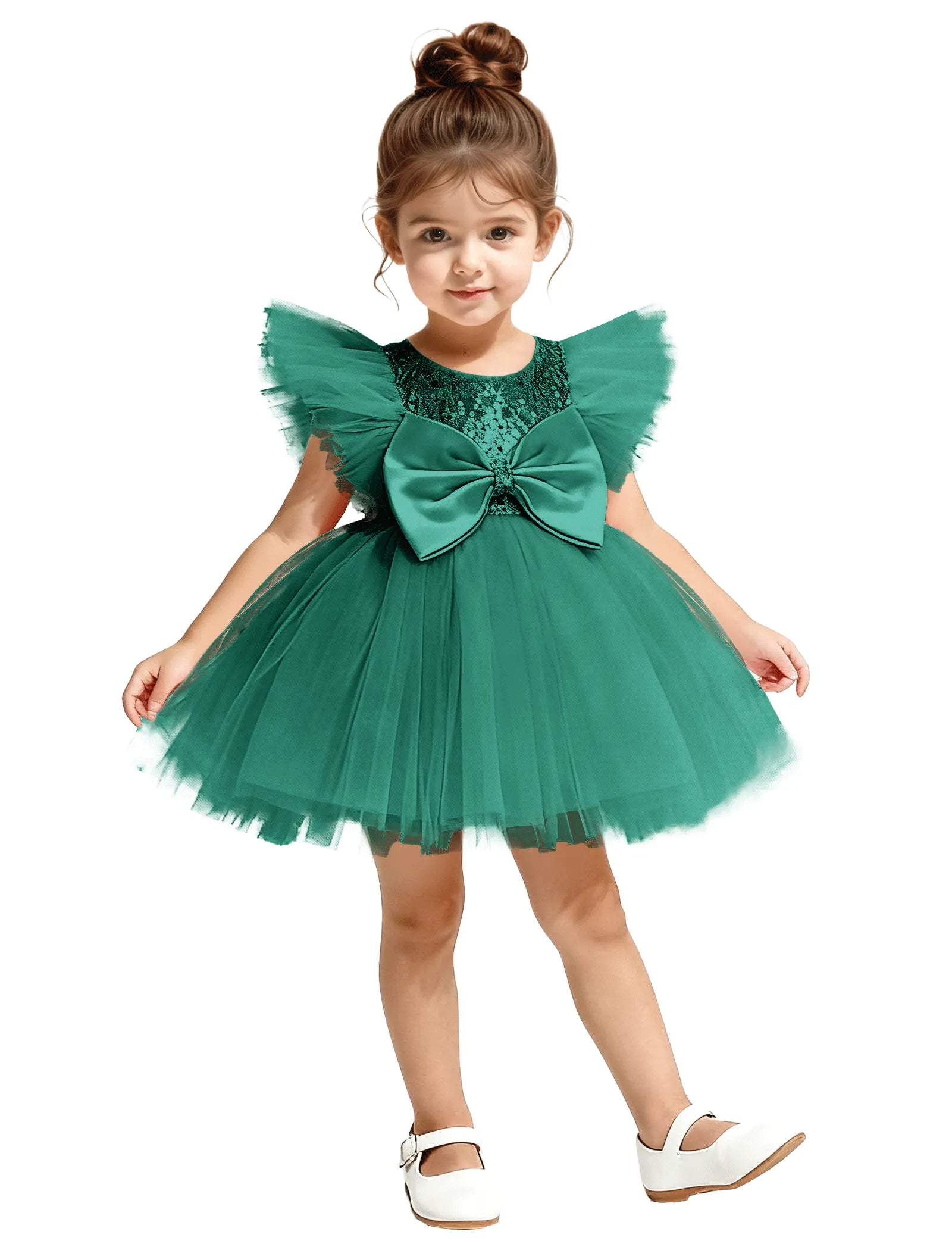 Sequin Tulle Flower Girl Dress with Back Bow