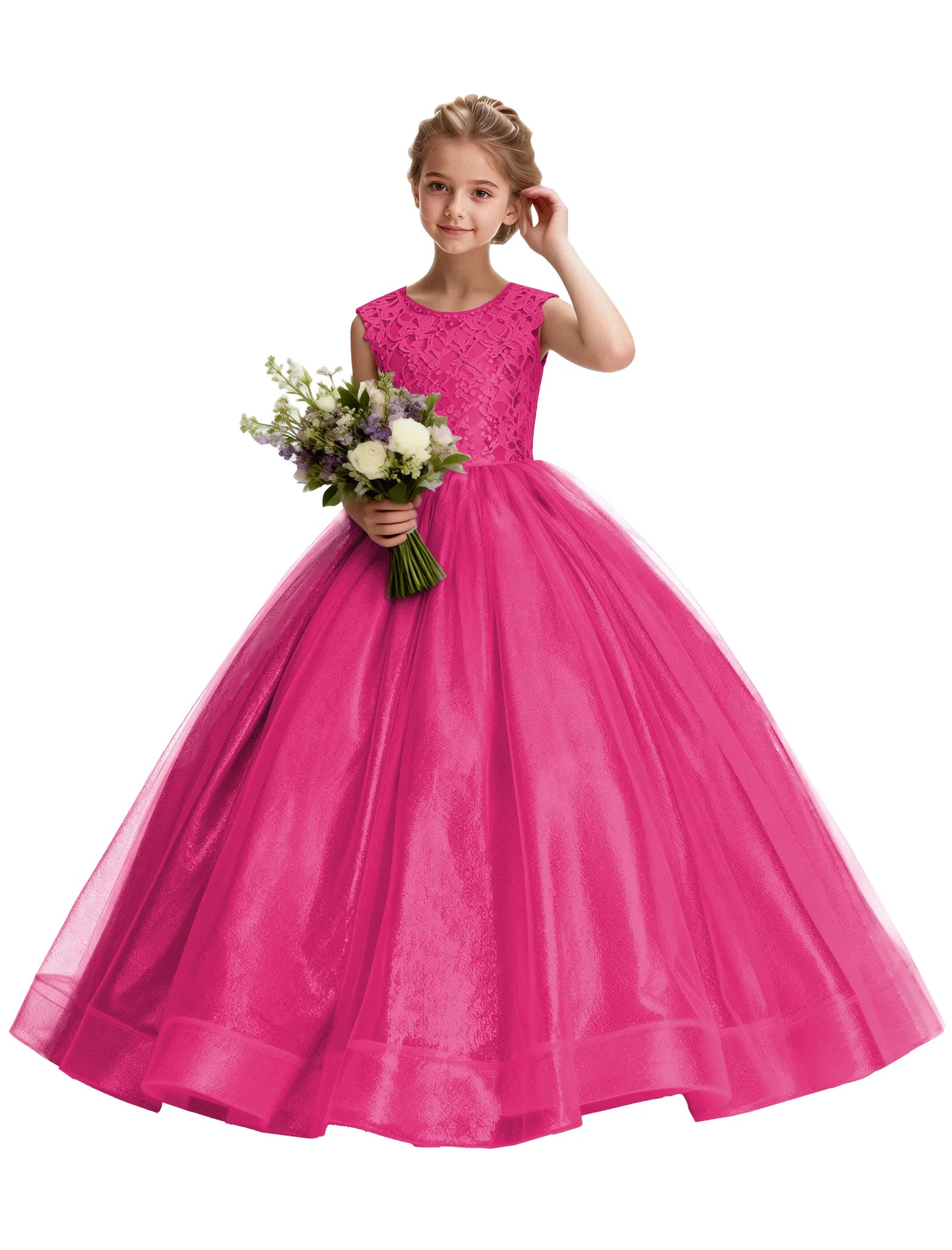 Lace and Tulle Flower Girl Dress With Shiny Skirt