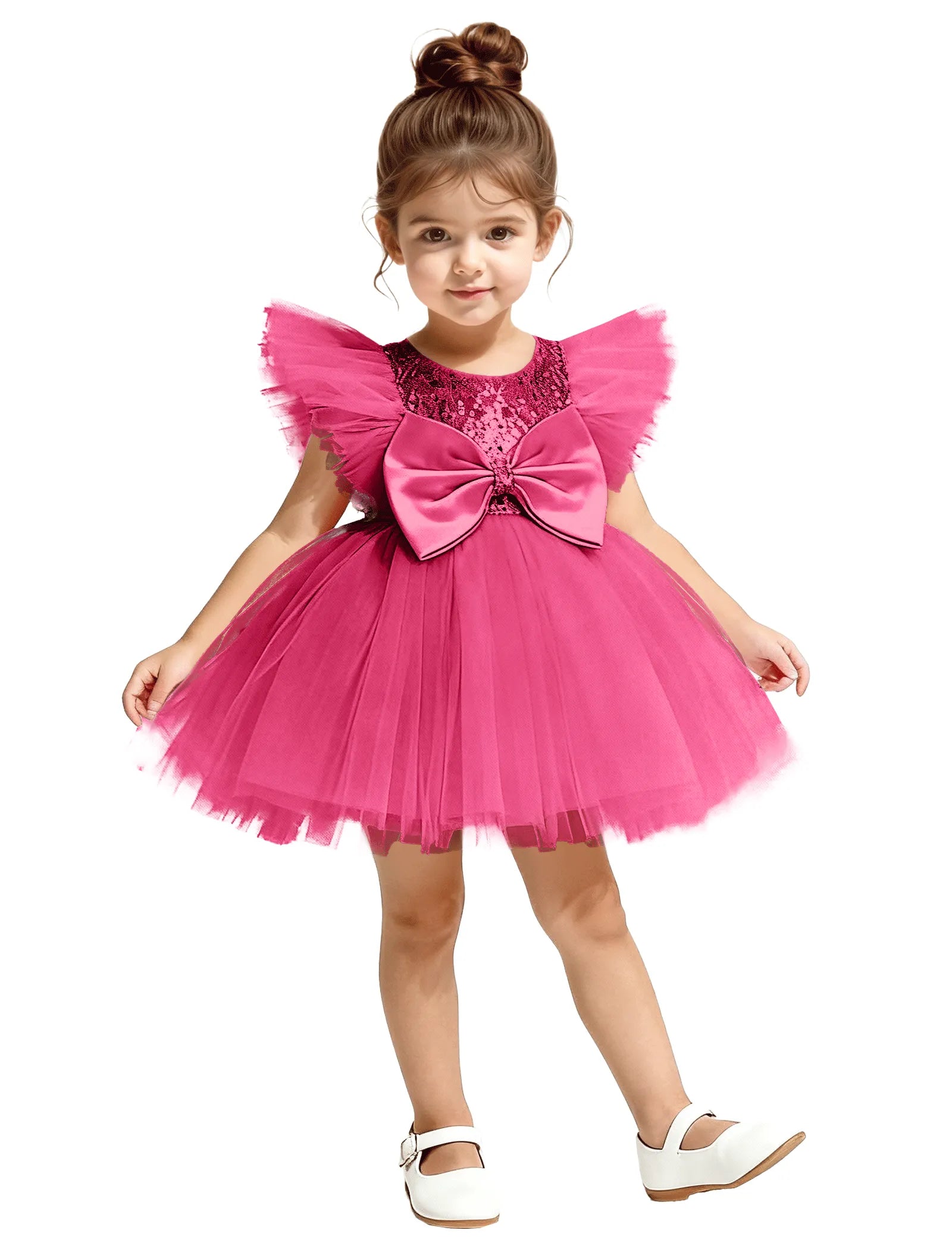 Sequin Tulle Flower Girl Dress with Back Bow