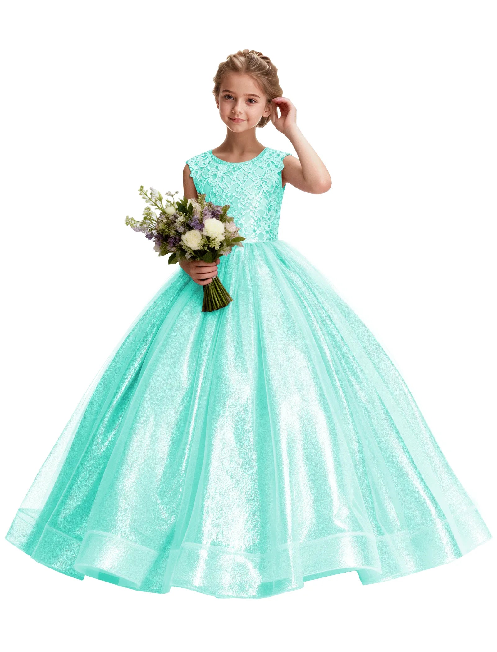 Lace and Tulle Flower Girl Dress With Shiny Skirt