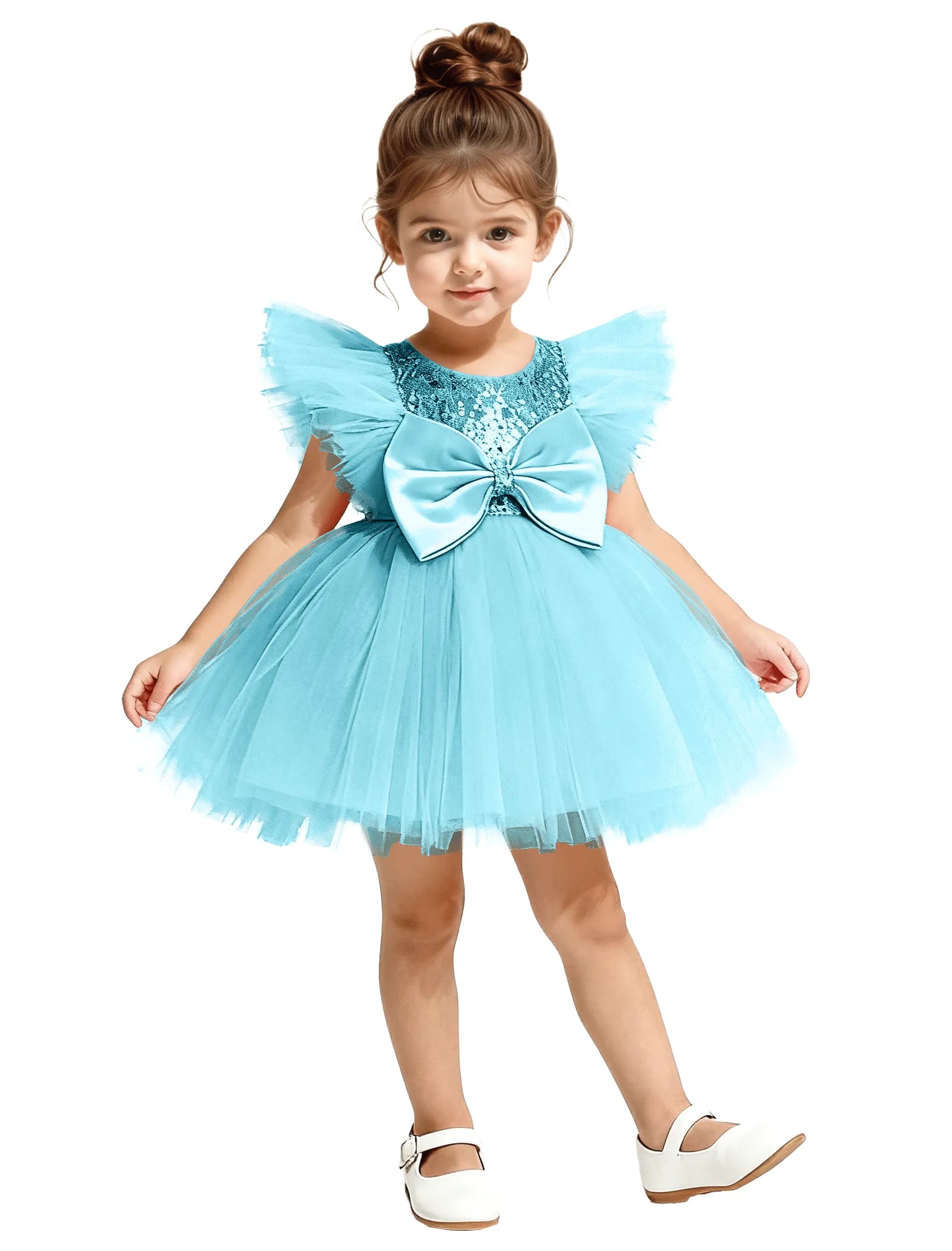 Sequin Tulle Flower Girl Dress with Back Bow
