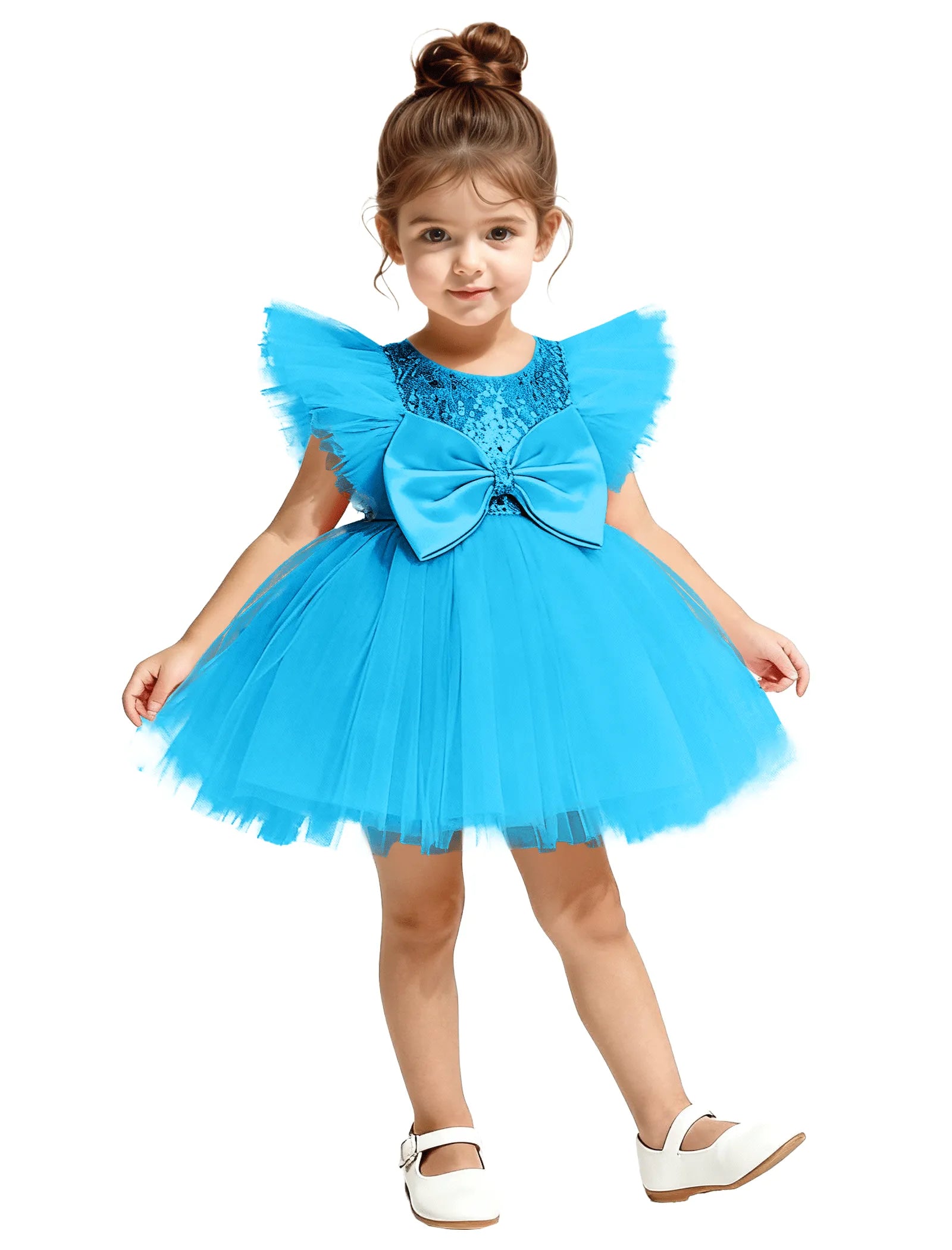 Sequin Tulle Flower Girl Dress with Back Bow