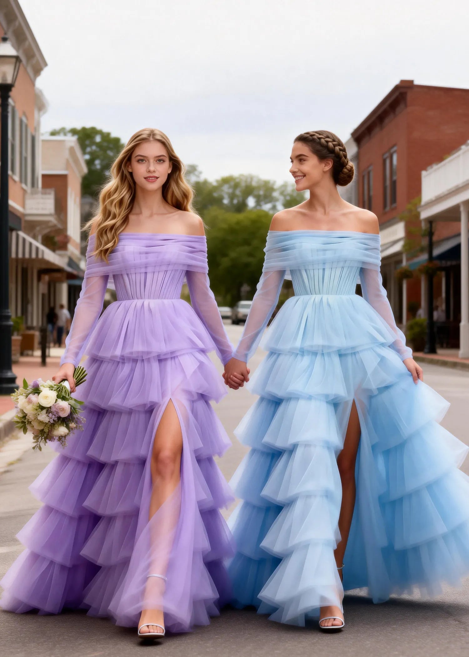 Elowen Off Shoulder Tiered Tulle Gown