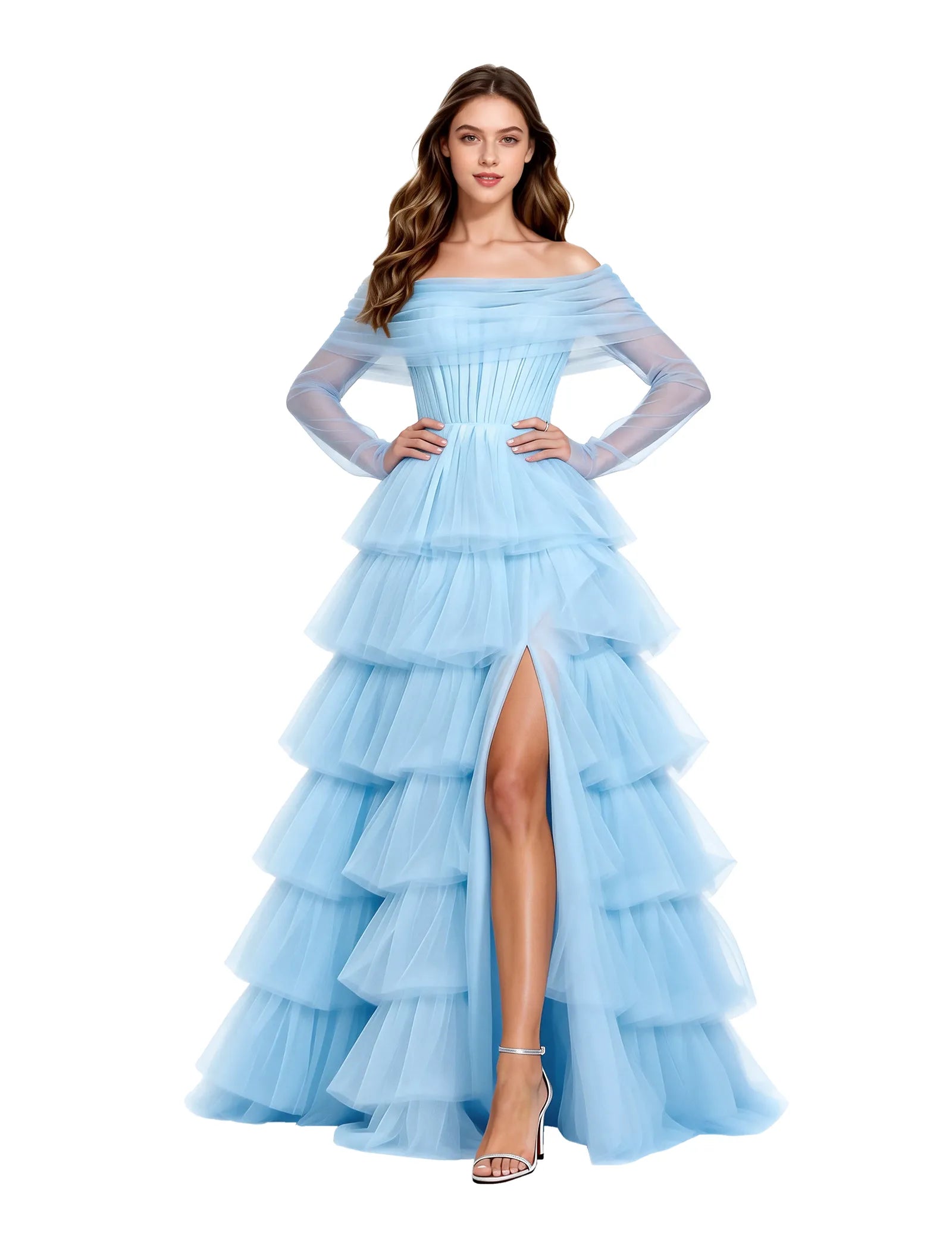 Elowen Off Shoulder Tiered Tulle Gown