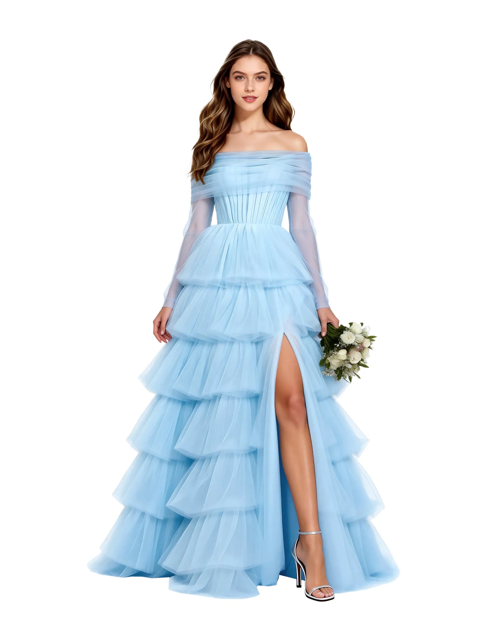Elowen Off Shoulder Tiered Tulle Gown