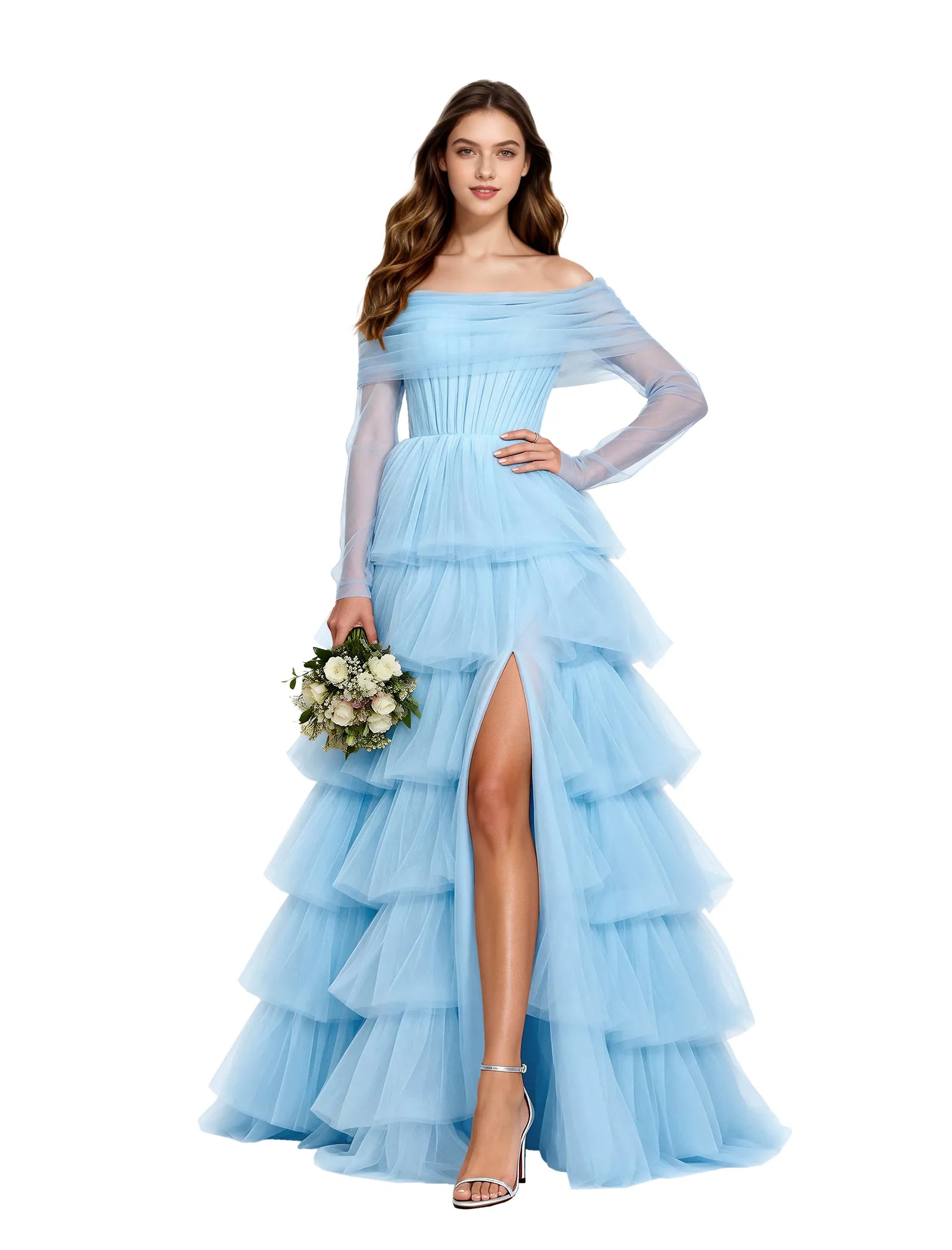 Elowen Off Shoulder Tiered Tulle Gown