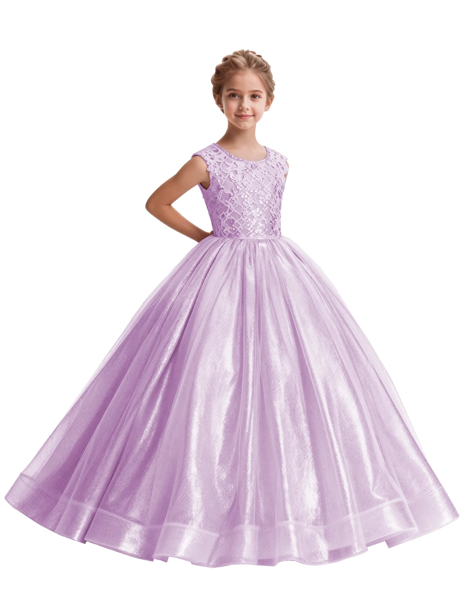 Lace and Tulle Flower Girl Dress With Shiny Skirt