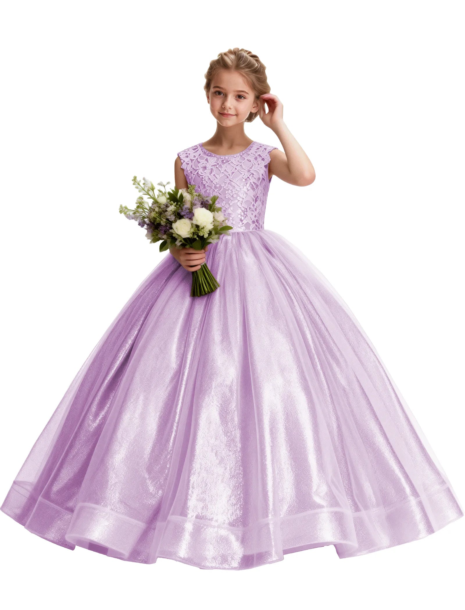 Lace and Tulle Flower Girl Dress With Shiny Skirt