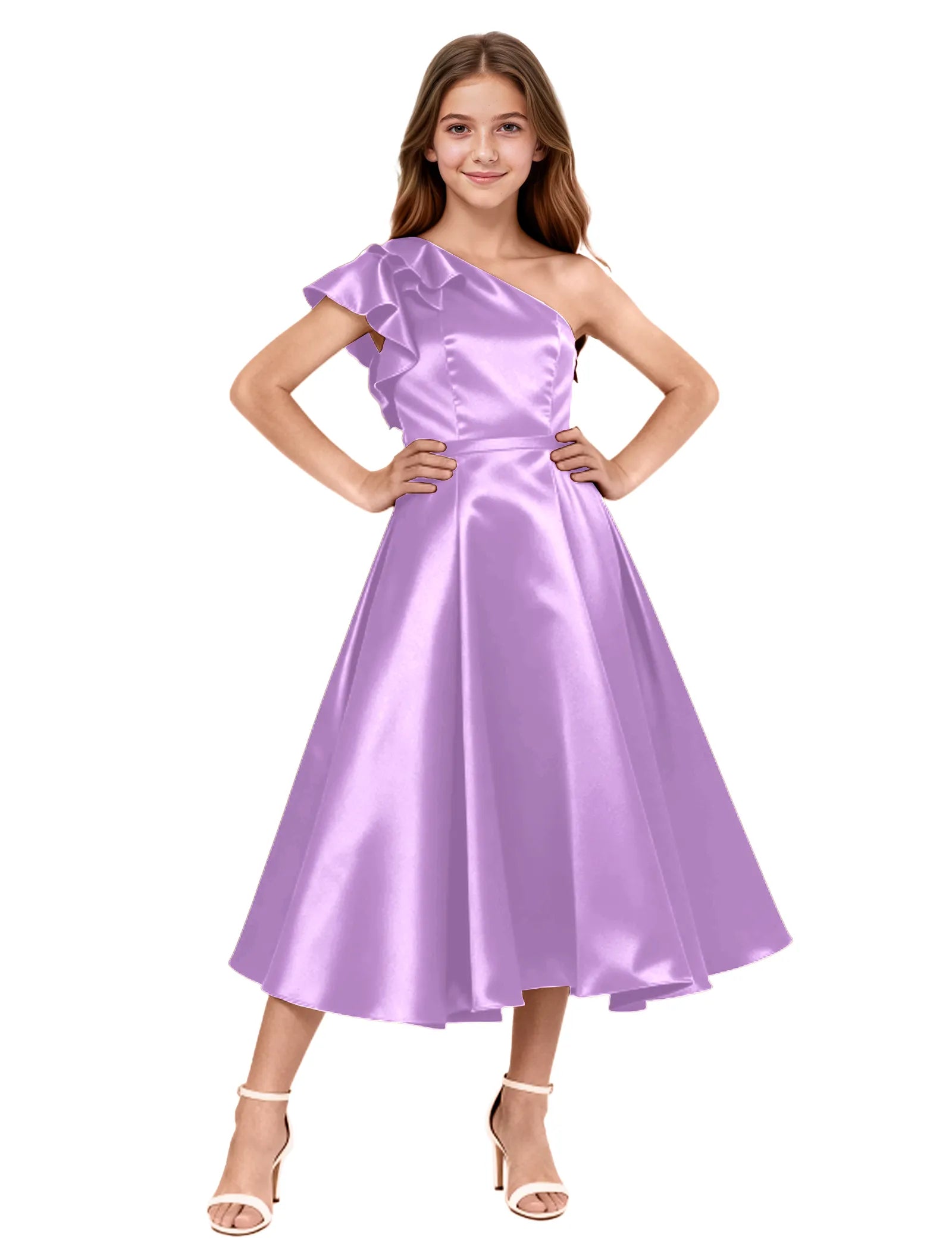 One Shoulder Satin Midi Dress for Girls Special Occasions
