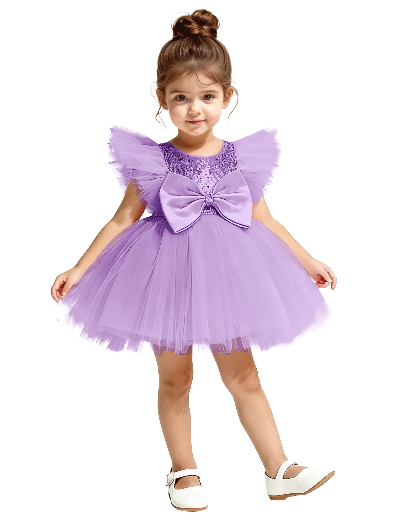 Sequin Tulle Flower Girl Dress with Back Bow