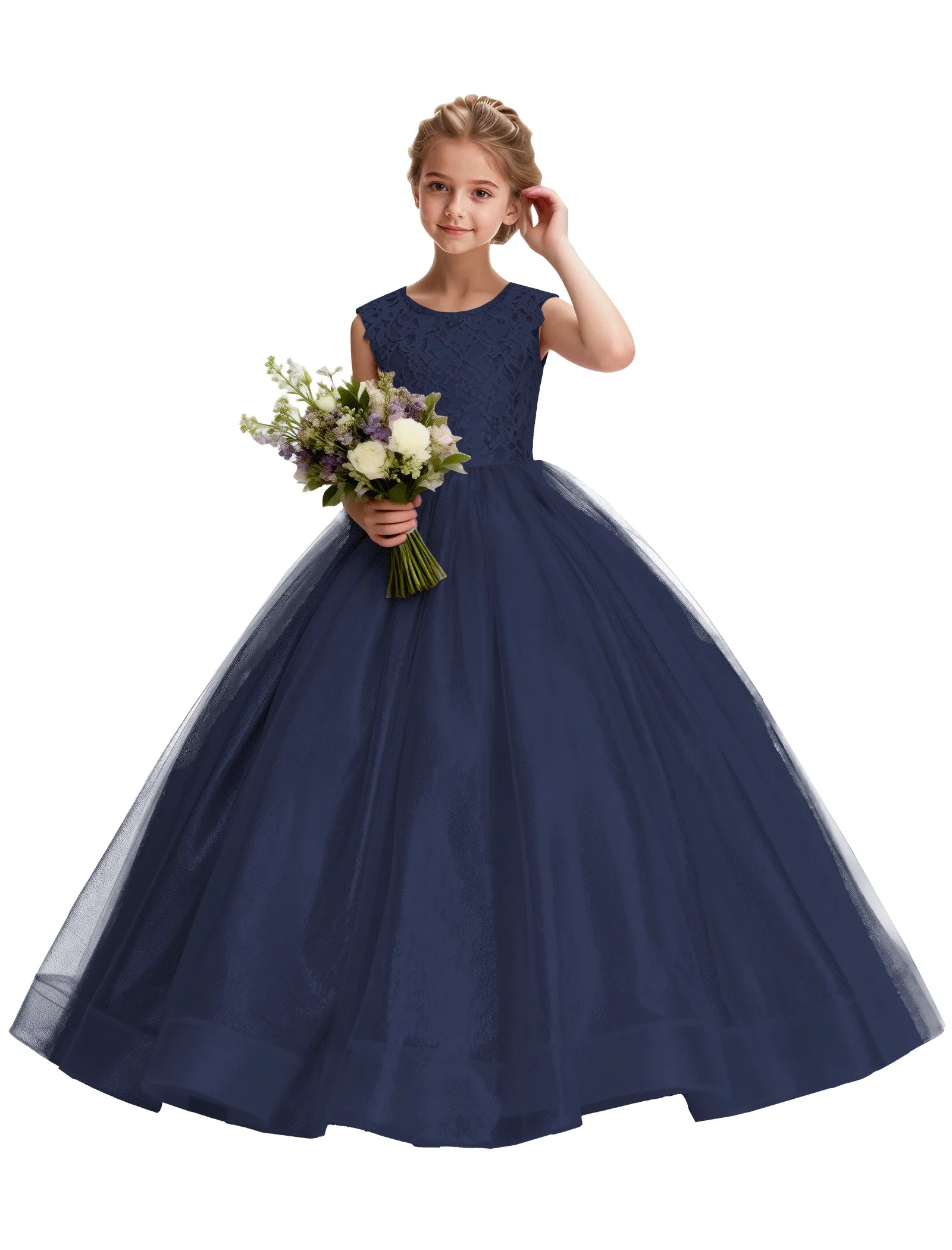 Lace and Tulle Flower Girl Dress With Shiny Skirt