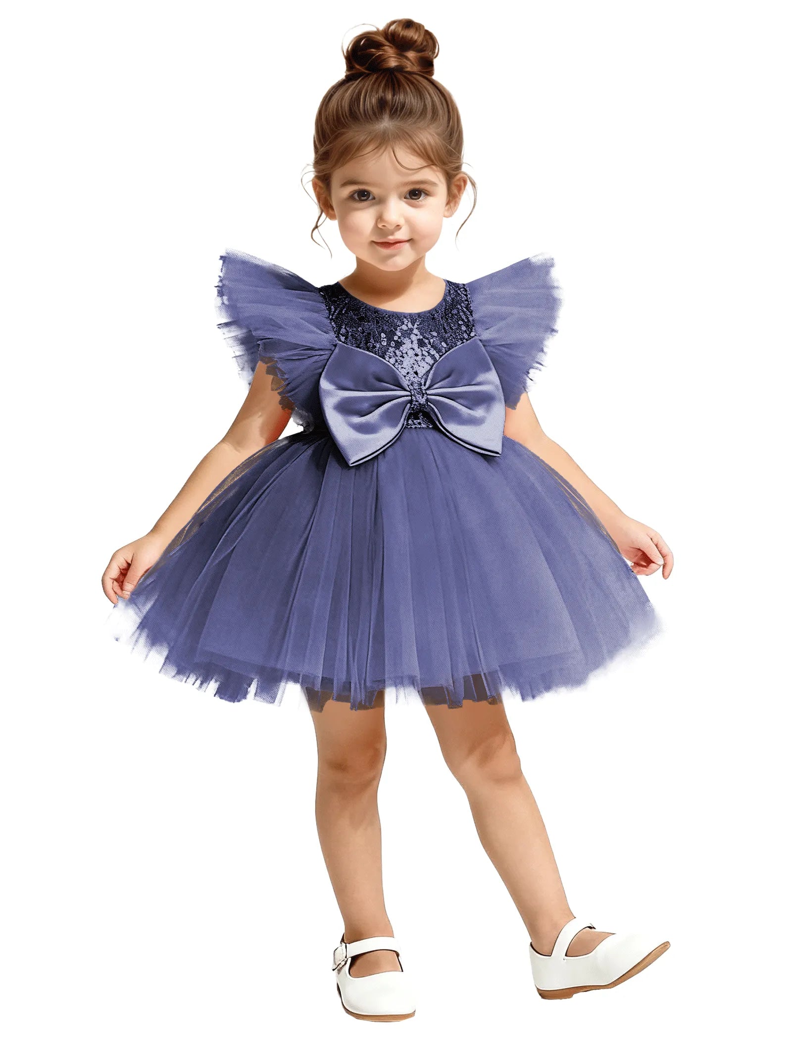 Sequin Tulle Flower Girl Dress with Back Bow