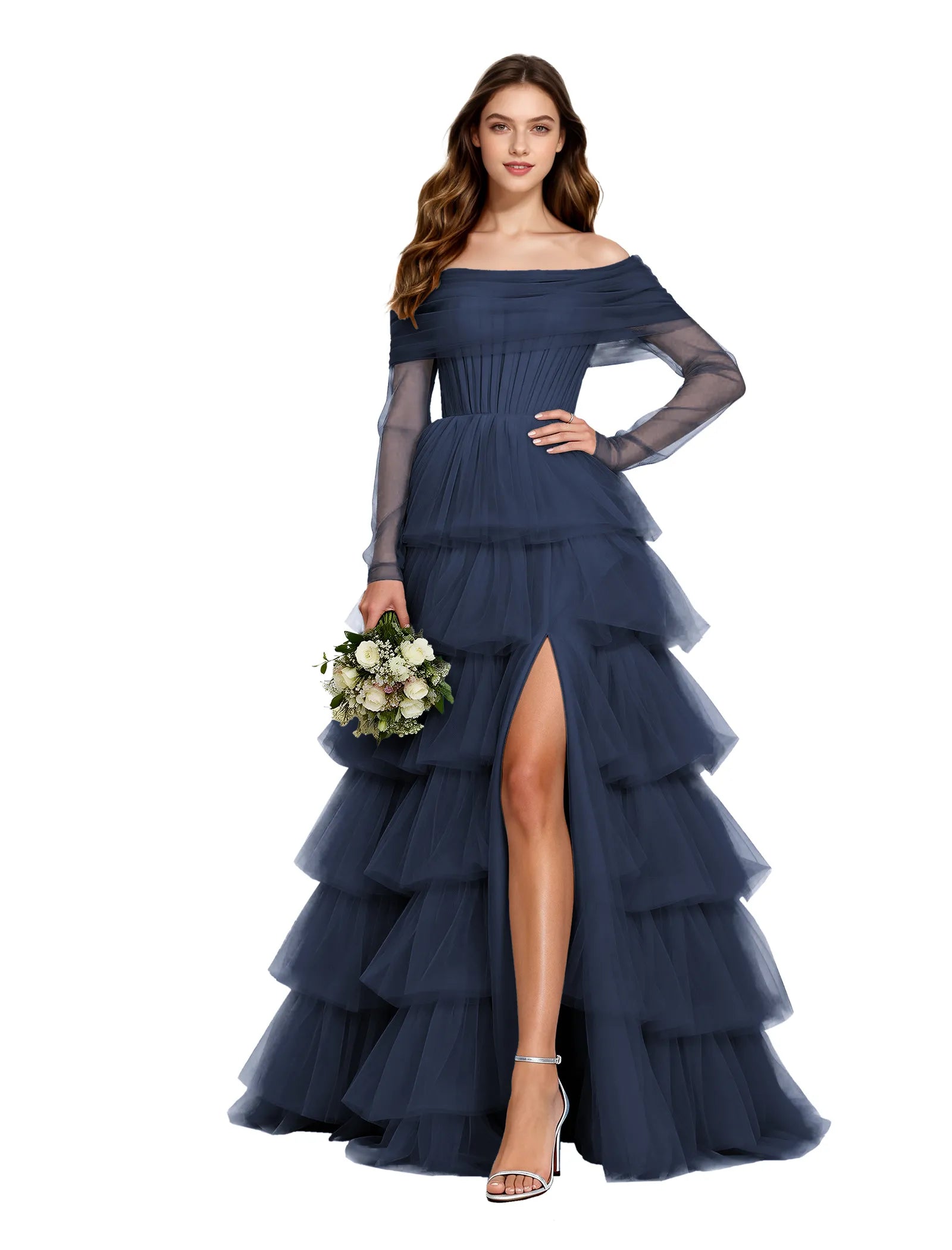 Elowen Off Shoulder Tiered Tulle Gown