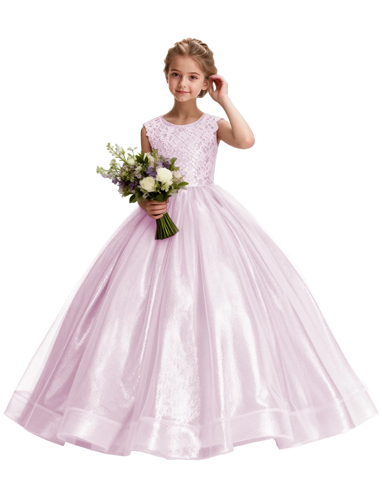 Lace and Tulle Flower Girl Dress With Shiny Skirt