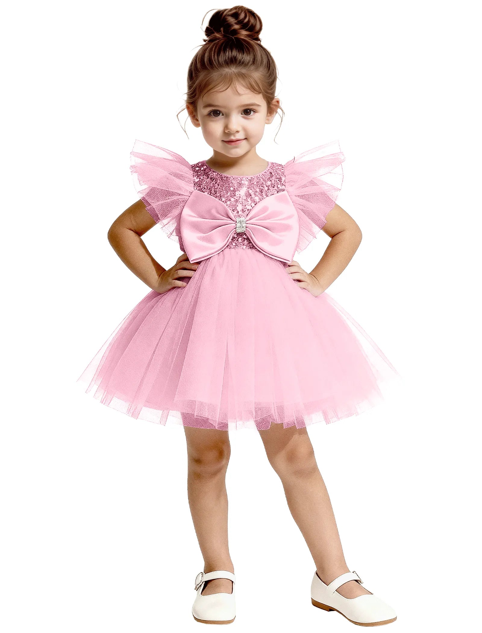 Sequin Tulle Flower Girl Dress with Back Bow