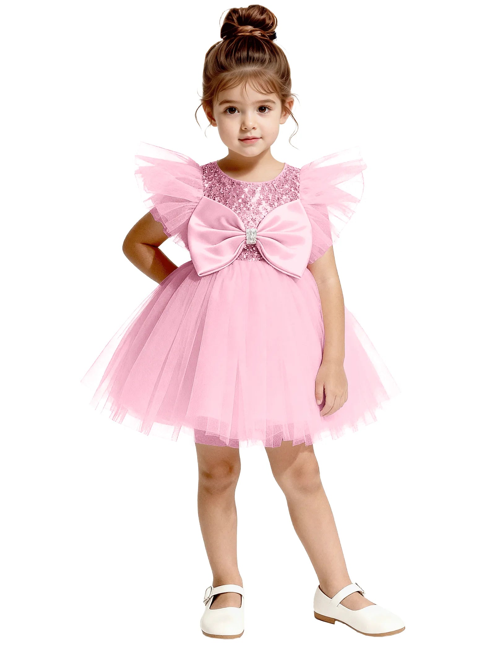 Sequin Tulle Flower Girl Dress with Back Bow