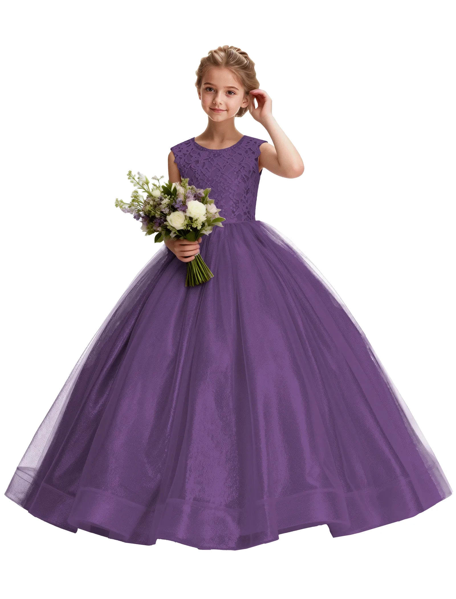 Lace and Tulle Flower Girl Dress With Shiny Skirt