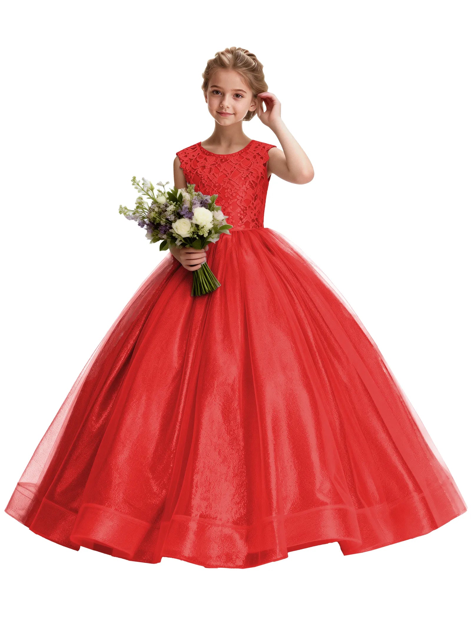 Lace and Tulle Flower Girl Dress With Shiny Skirt