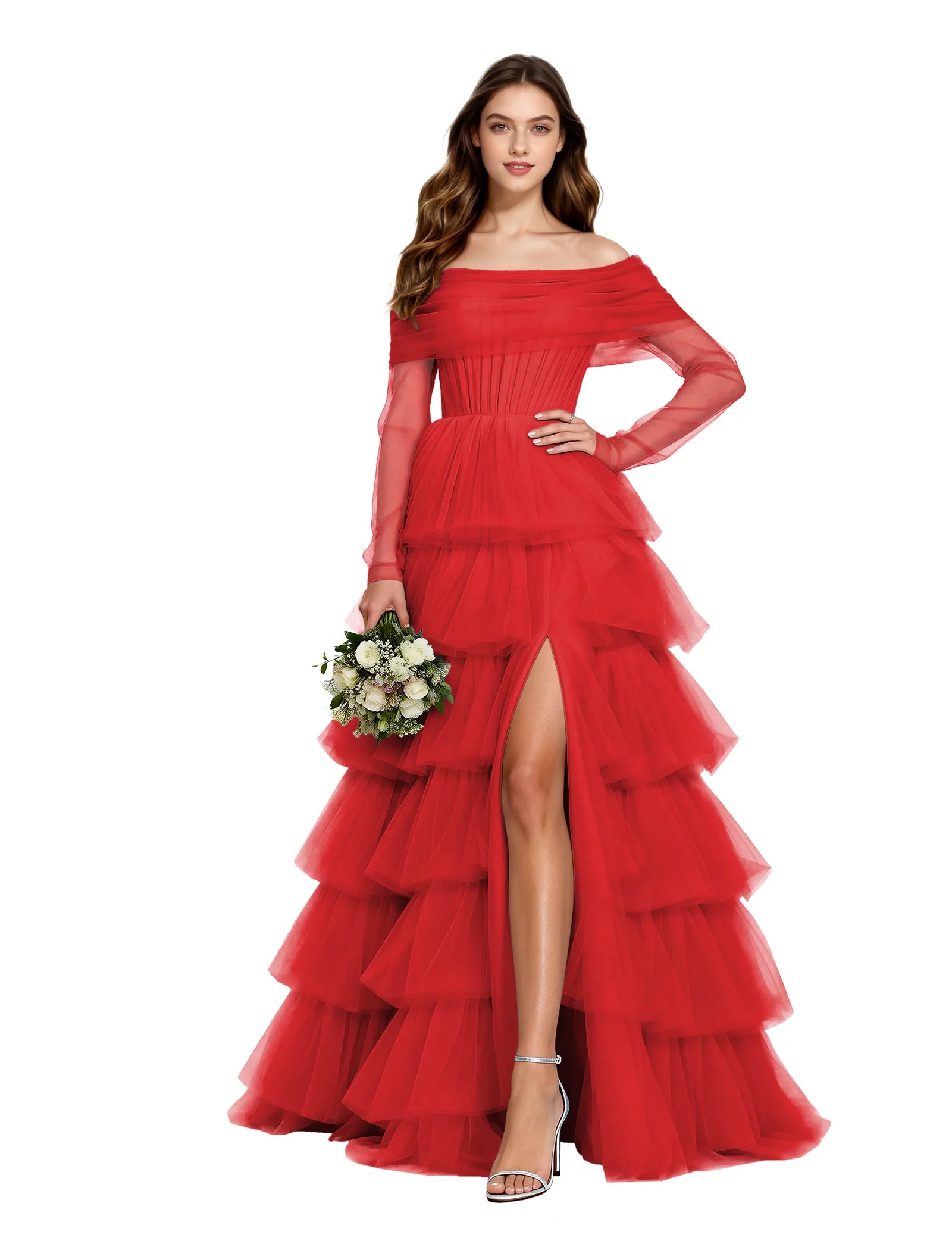 Elowen Off Shoulder Tiered Tulle Gown