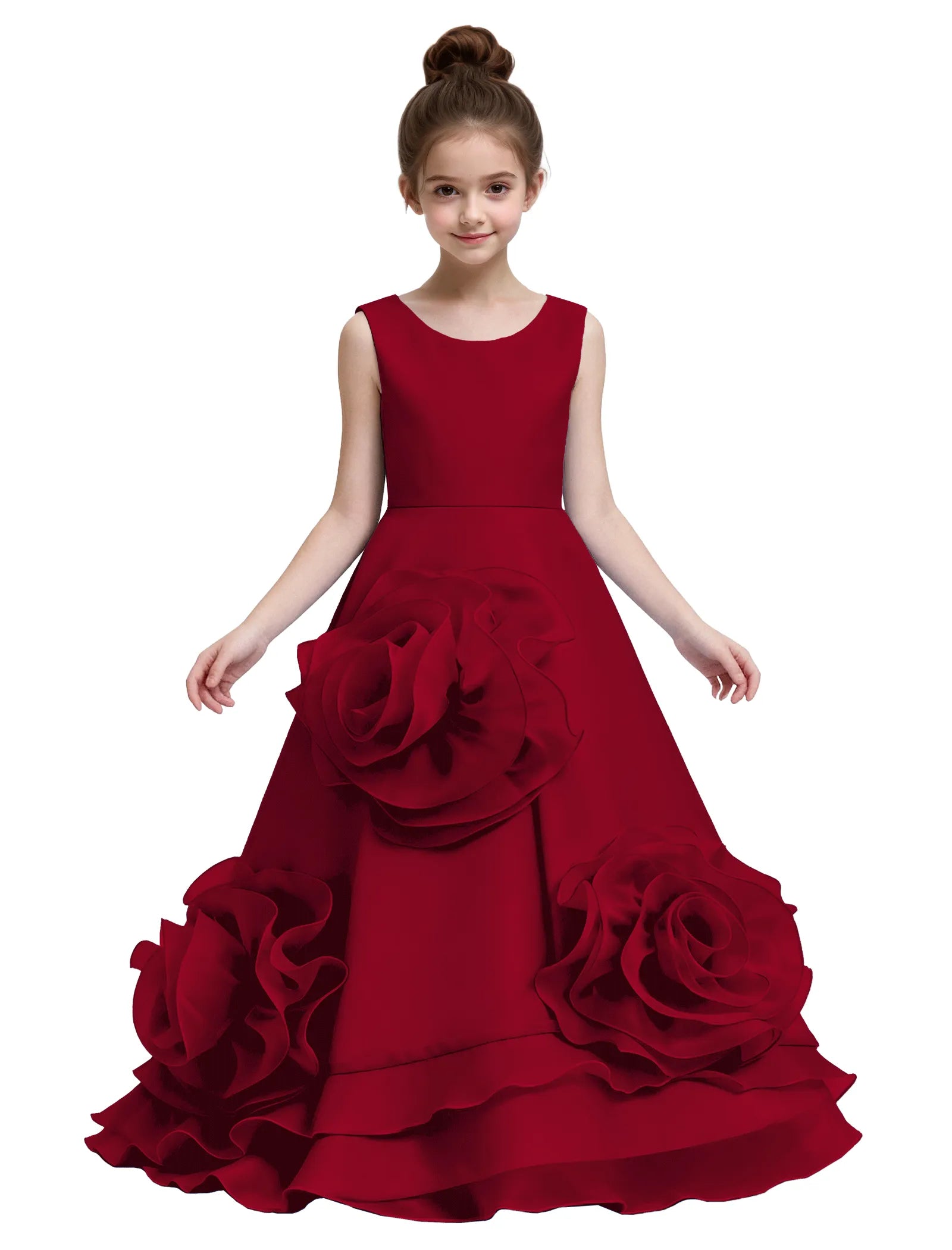 3D Blossom Satin Flower Girl Dress