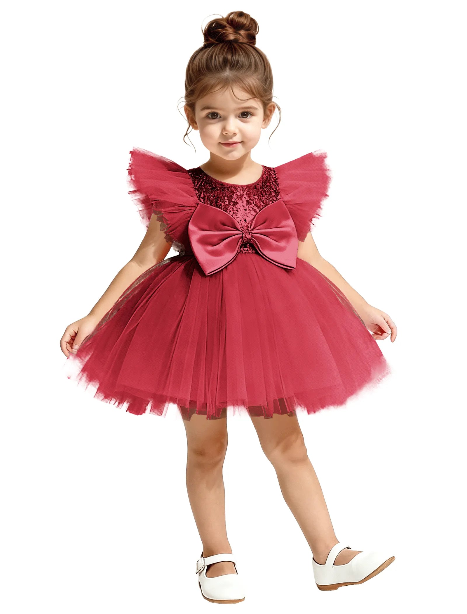 Sequin Tulle Flower Girl Dress with Back Bow