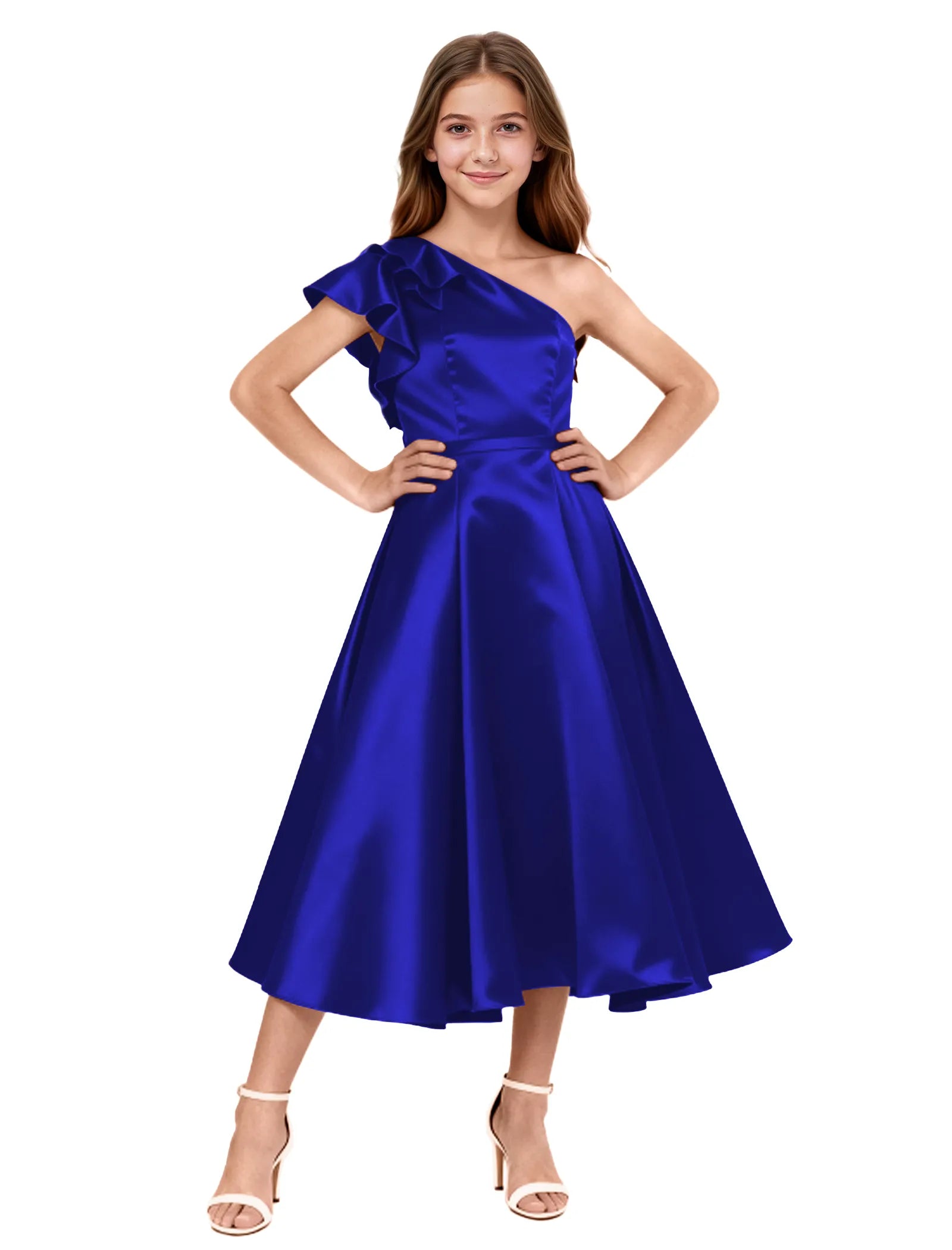 One Shoulder Satin Midi Dress for Girls Special Occasions