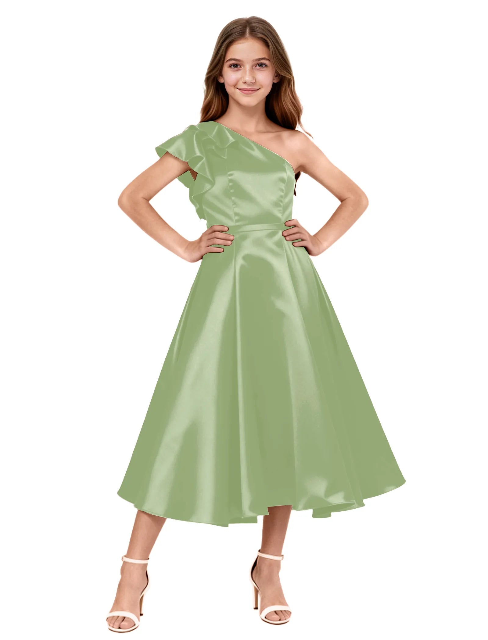 One Shoulder Satin Midi Dress for Girls Special Occasions