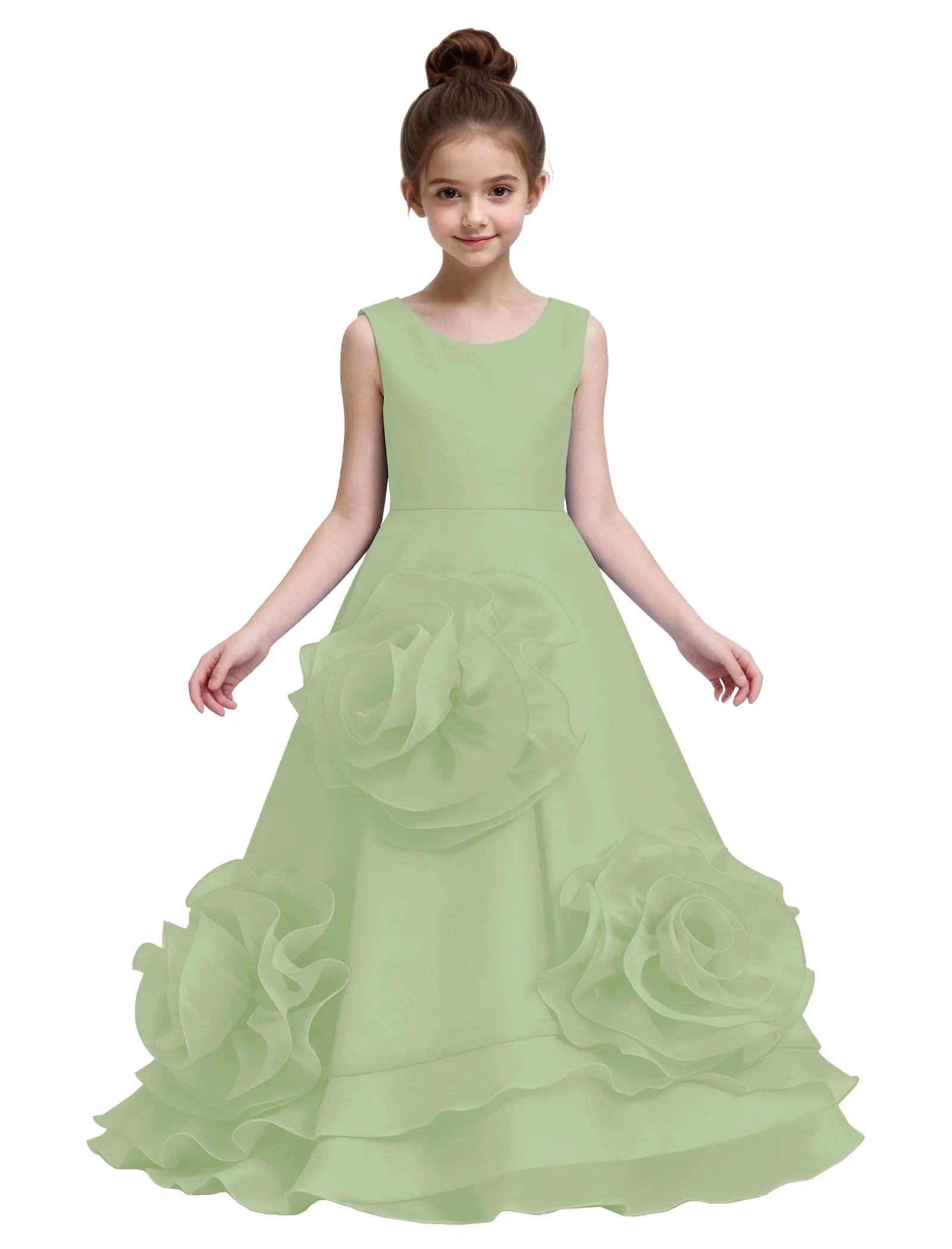 3D Blossom Satin Flower Girl Dress