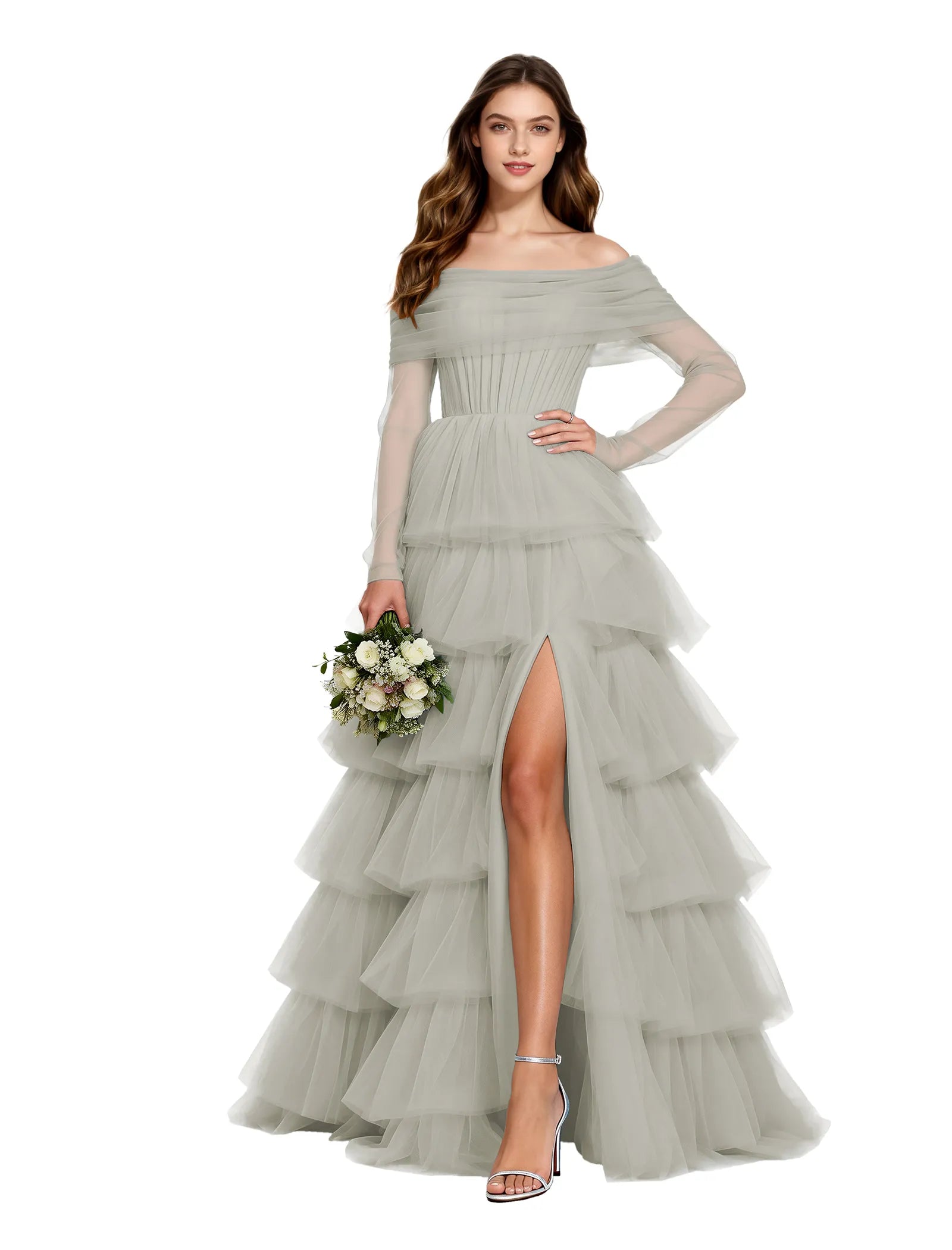Elowen Off Shoulder Tiered Tulle Gown