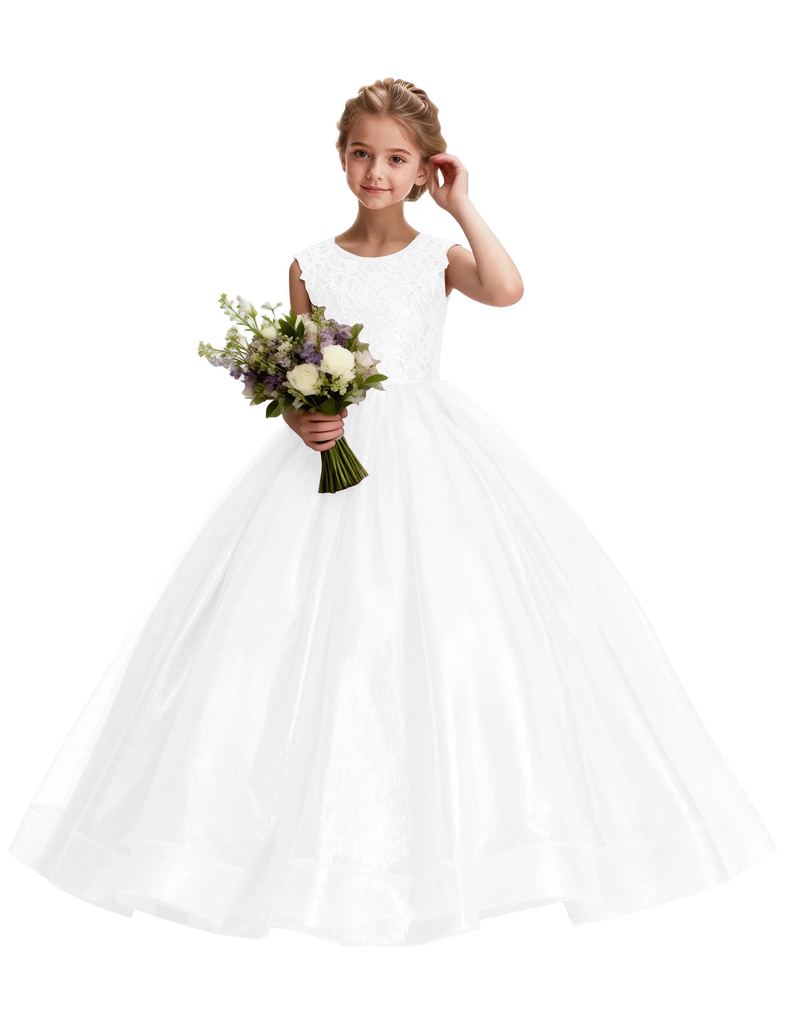 Lace and Tulle Flower Girl Dress With Shiny Skirt