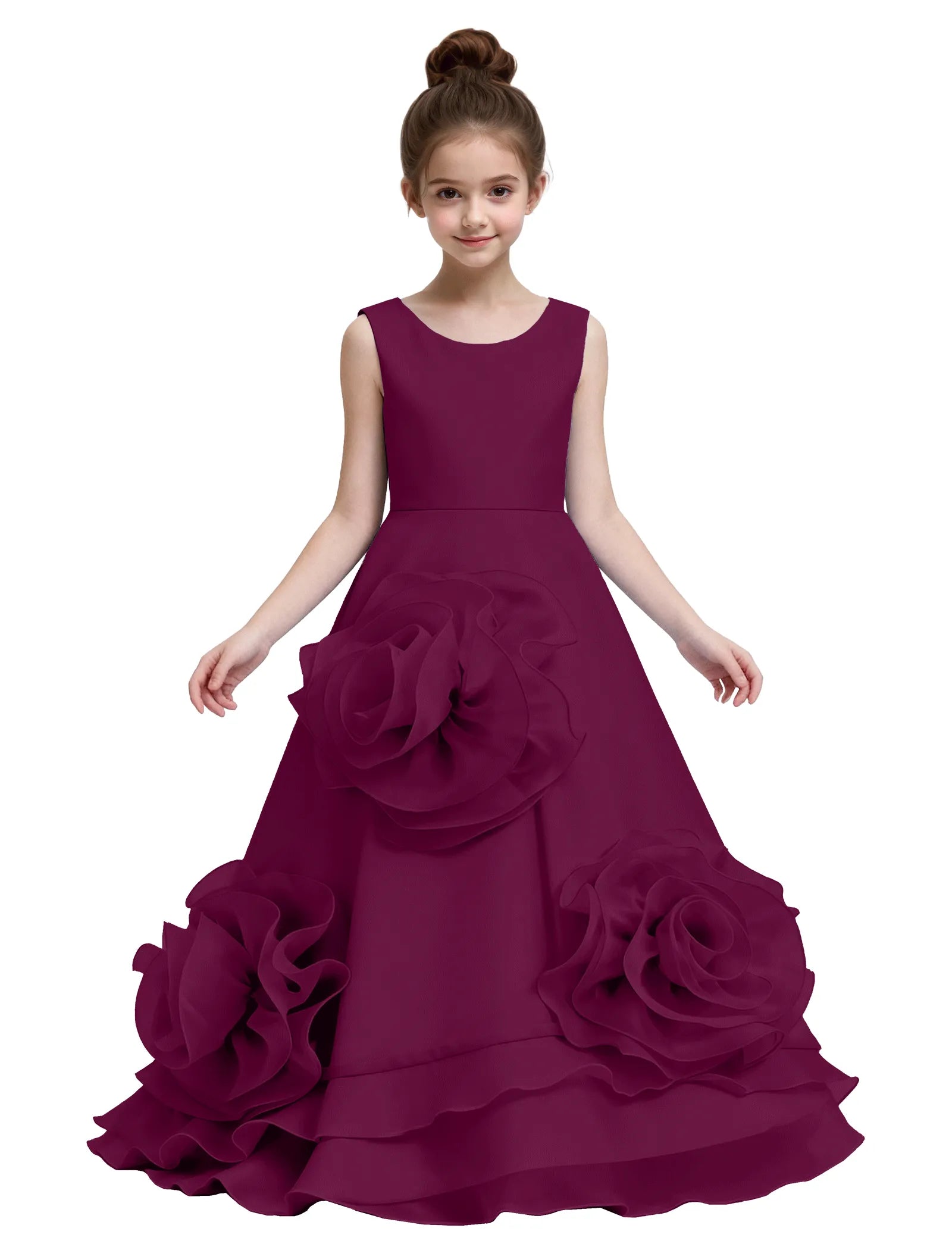3D Blossom Satin Flower Girl Dress