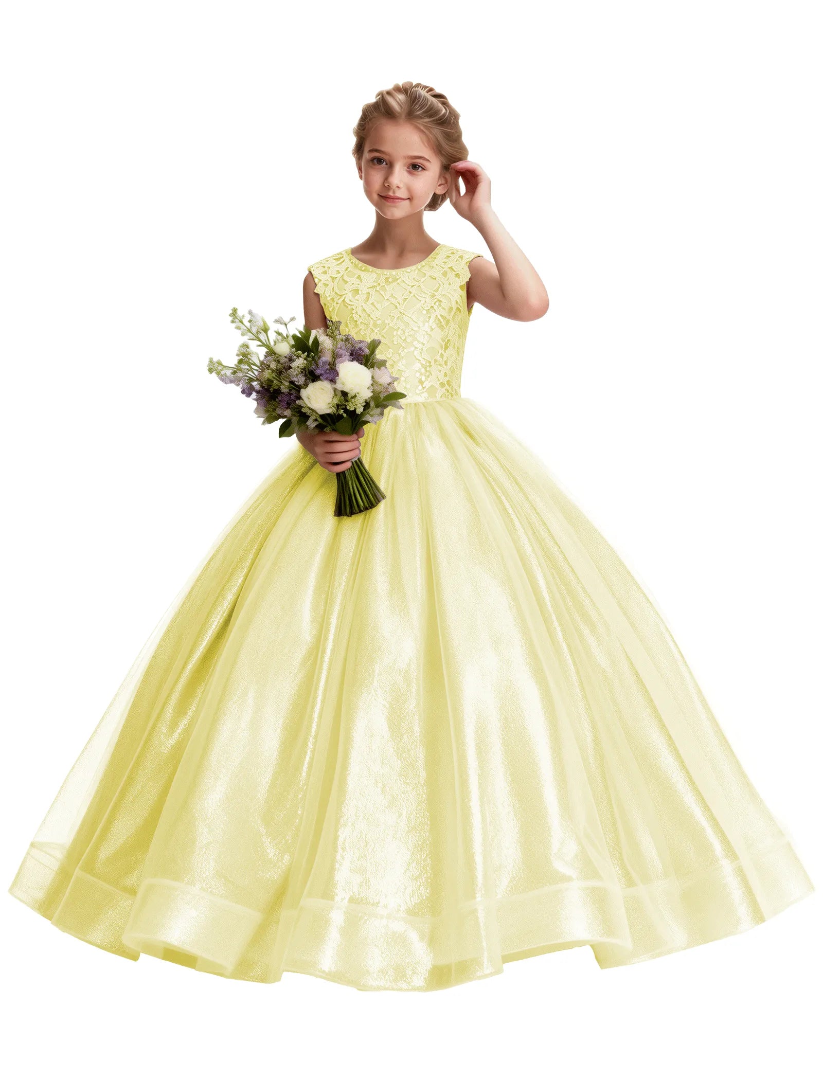 Lace and Tulle Flower Girl Dress With Shiny Skirt