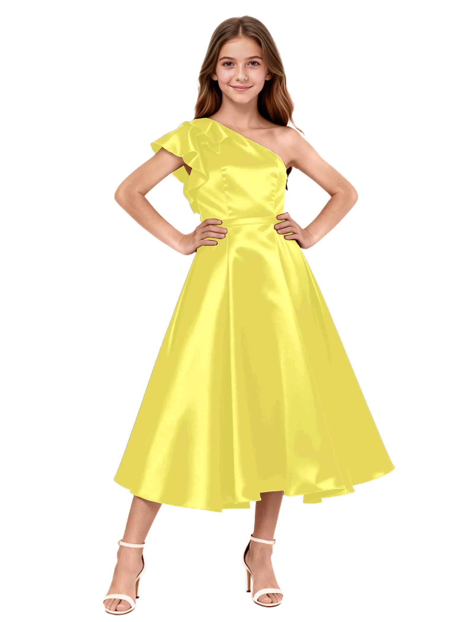 One Shoulder Satin Midi Dress for Girls Special Occasions