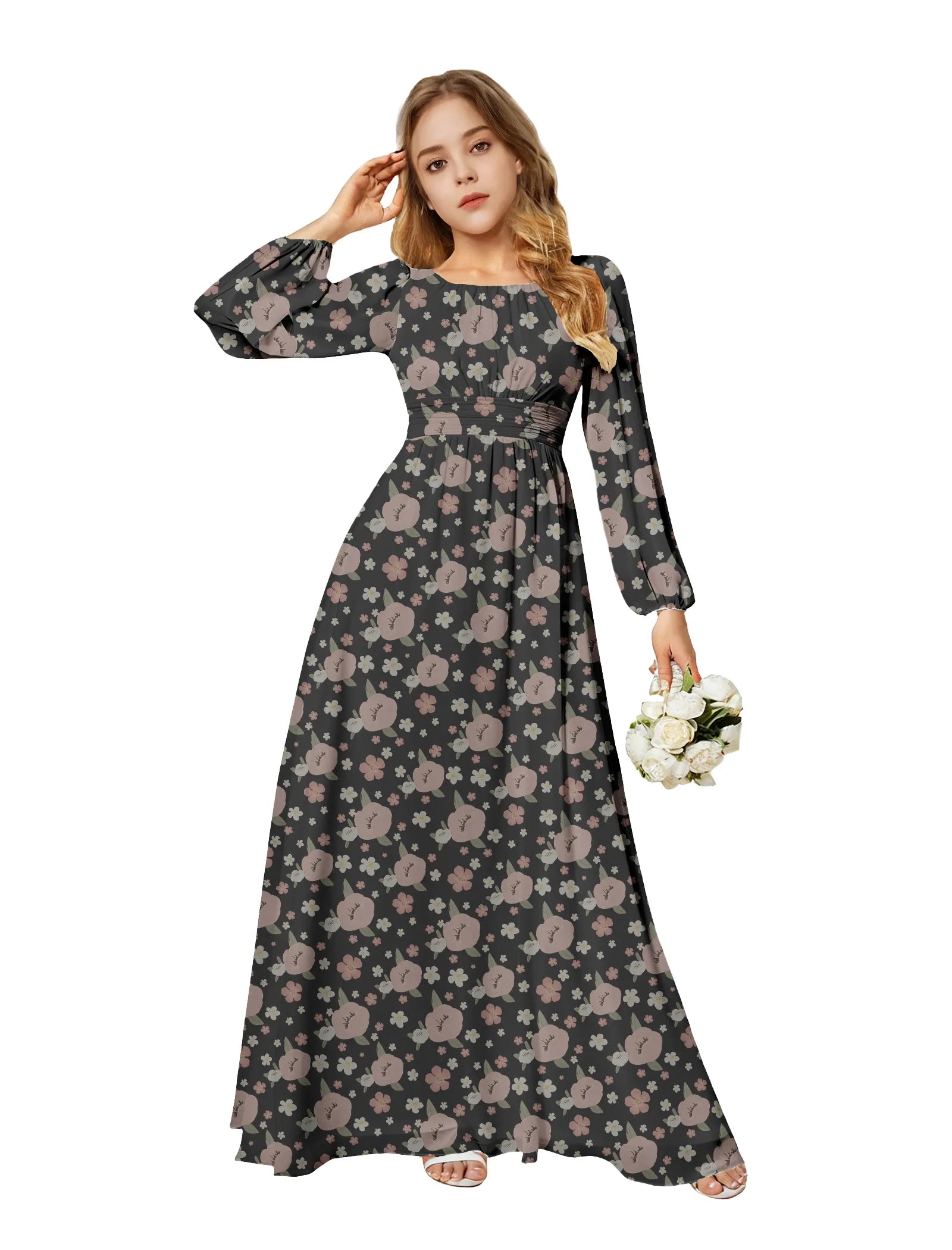 Bloom Grace Girls Long Sleeve Floral Gown