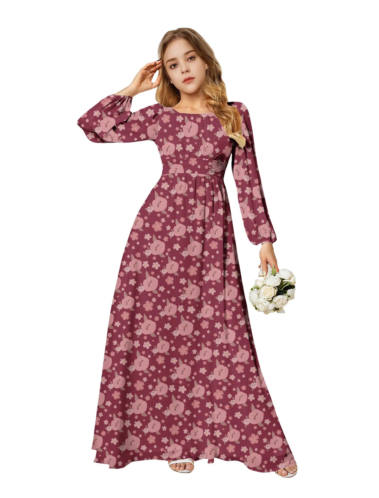 Bloom Grace Girls Long Sleeve Floral Gown