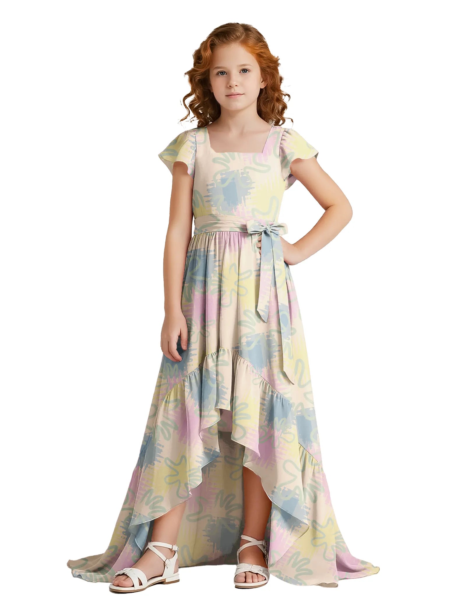 Garden Grace Puff Sleeve Junior Formal Dress