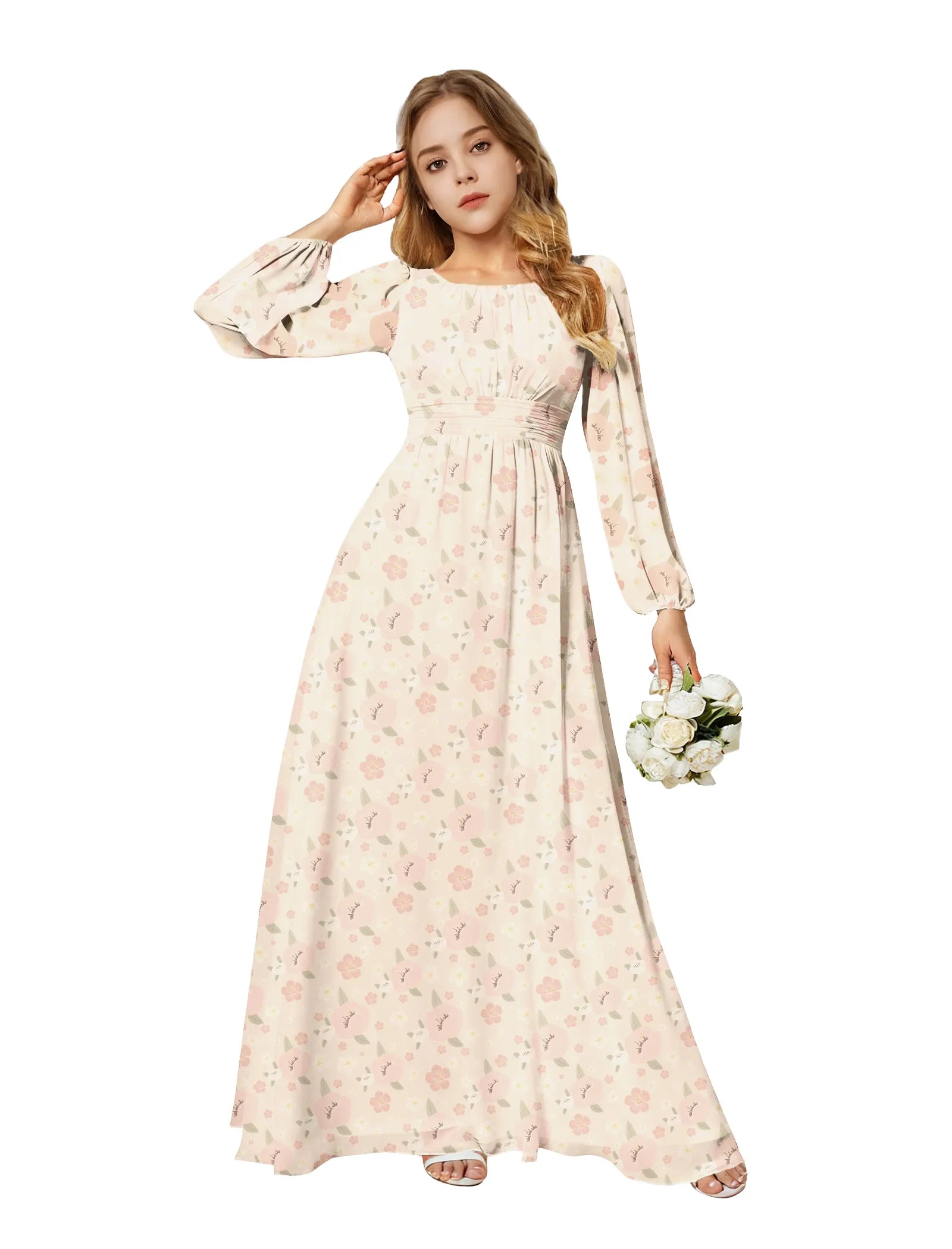 Bloom Grace Girls Long Sleeve Floral Gown