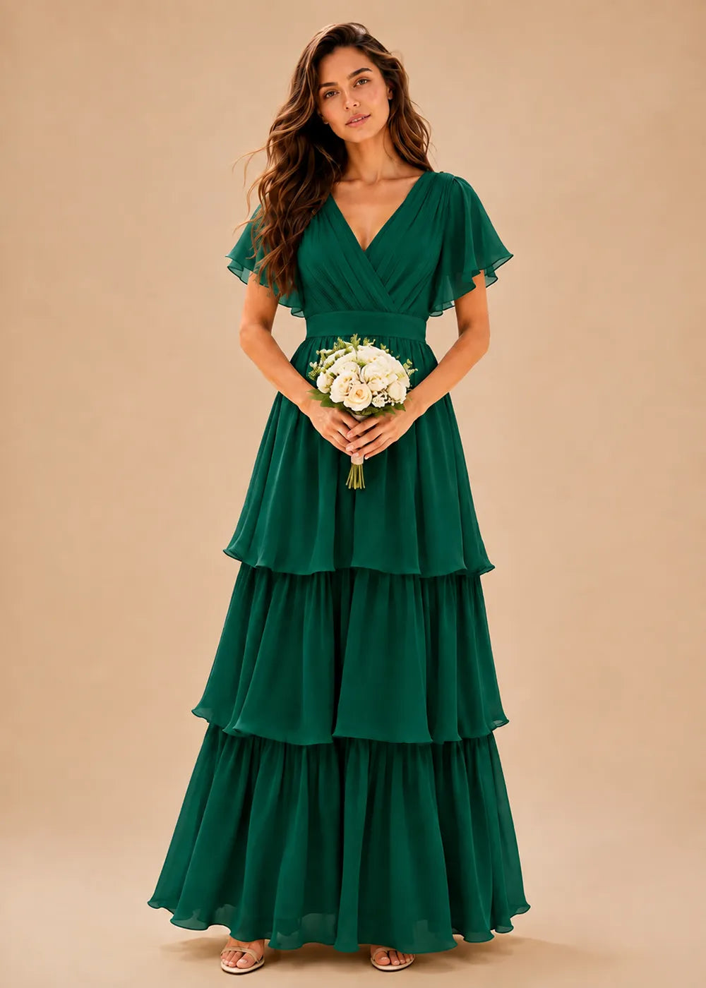 Aura Lace-Up Back Chiffon Wedding Guest Dress