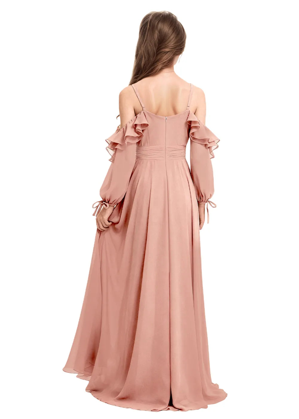 Elegant Ruffle Sleeve Chiffon Junior Bridesmaid Dress
