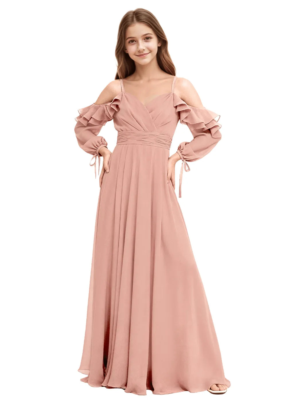 Elegant Ruffle Sleeve Chiffon Junior Bridesmaid Dress