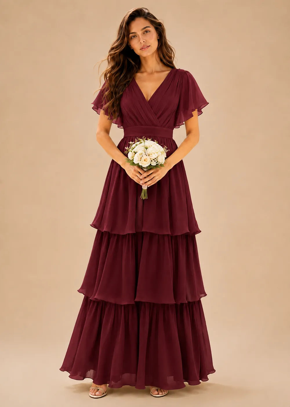Aura Lace-Up Back Chiffon Wedding Guest Dress