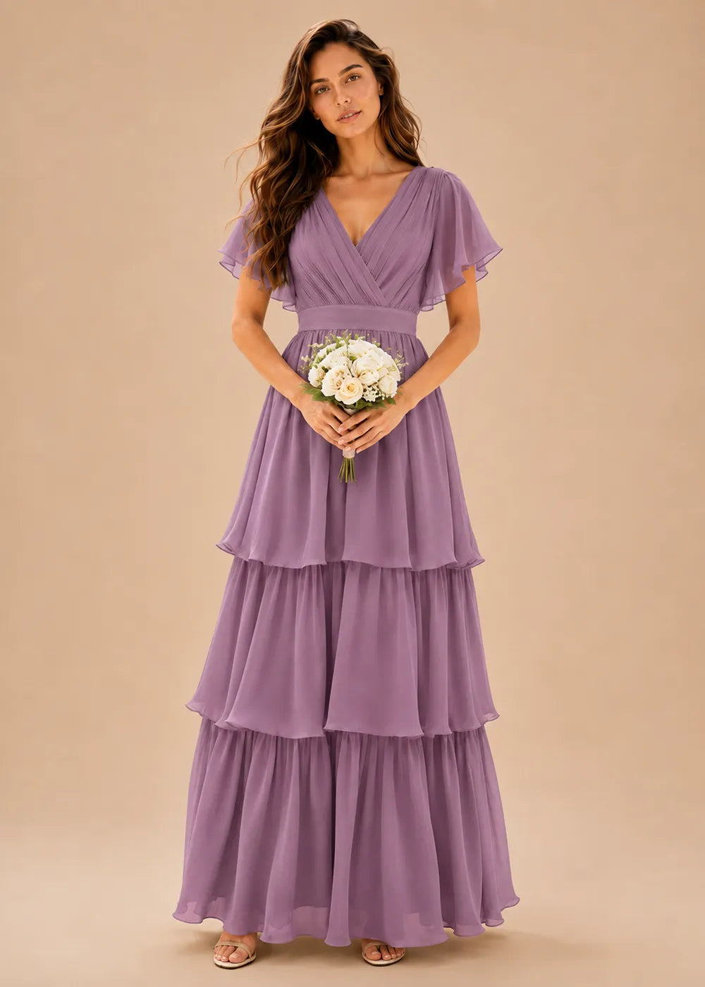 Aura Lace-Up Back Chiffon Wedding Guest Dress