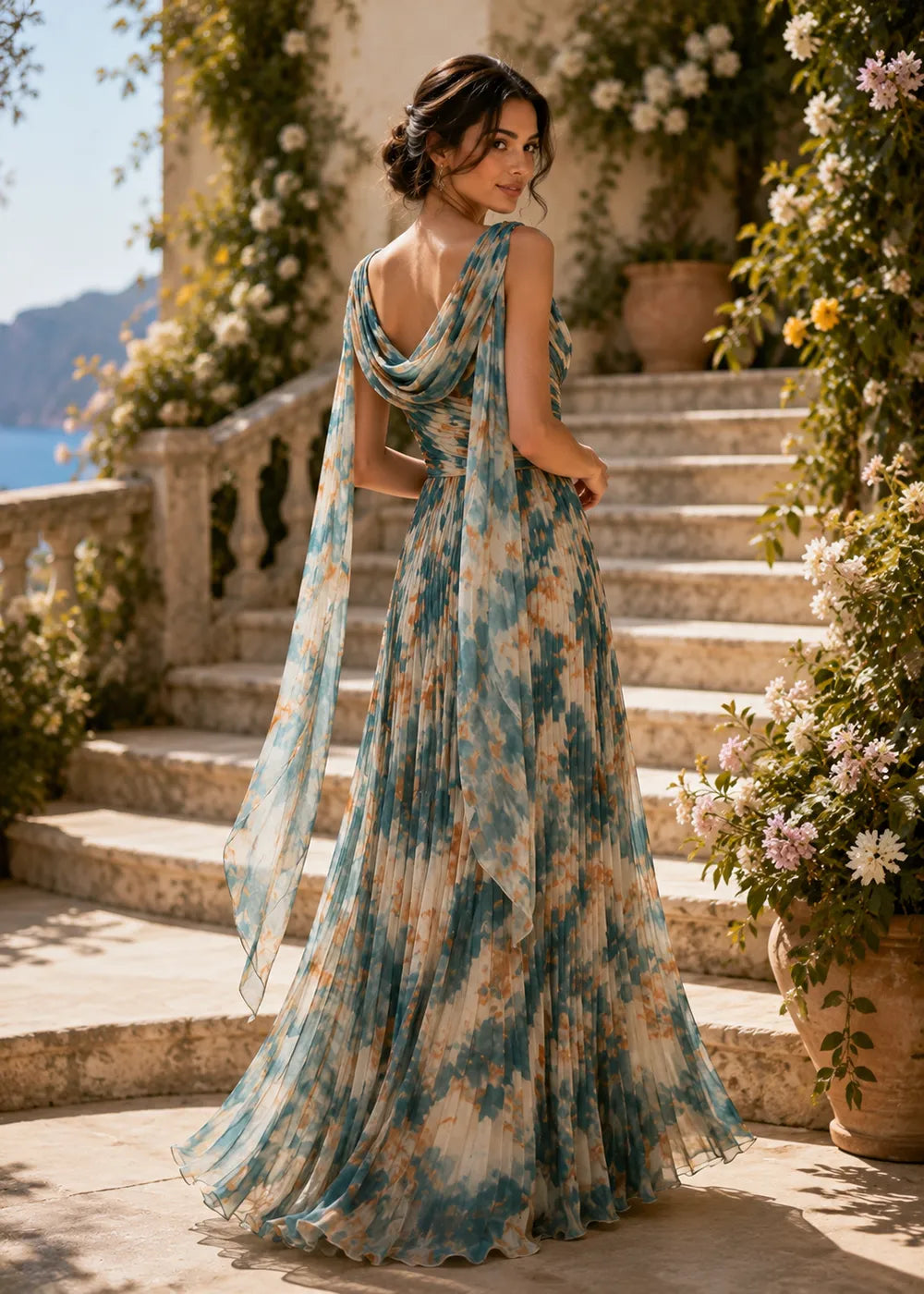 Romantic Cowl Neck Floral Maxi Dress