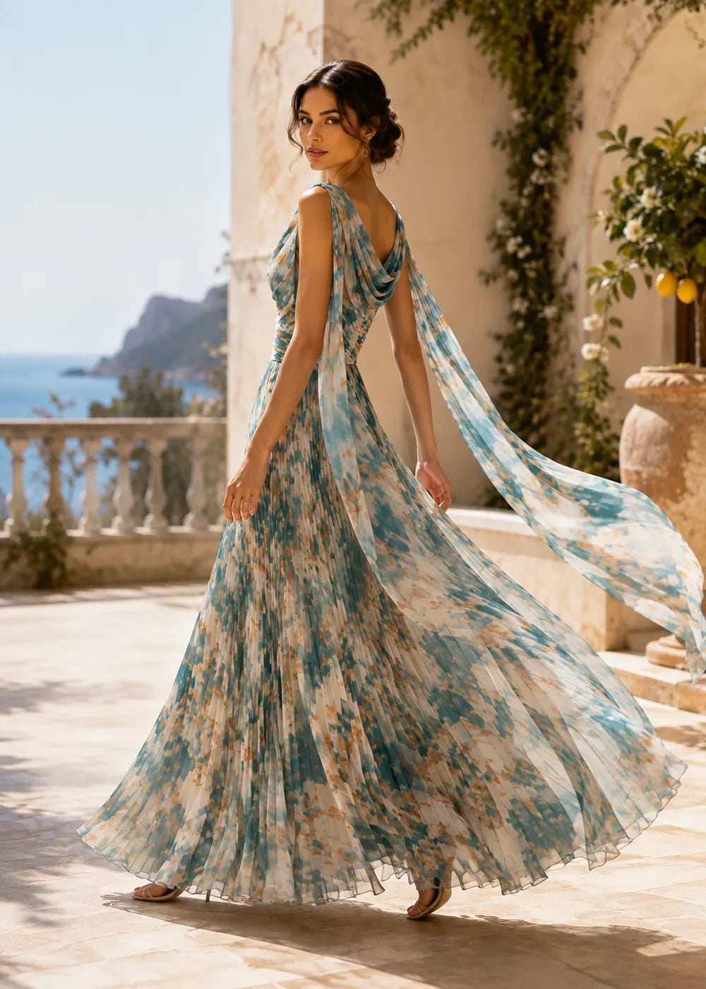 Romantic Cowl Neck Floral Maxi Dress