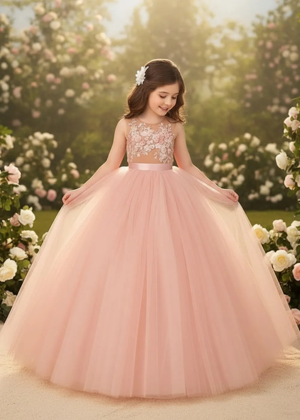Enchanted Garden Floral Lace Tulle Ball Gown