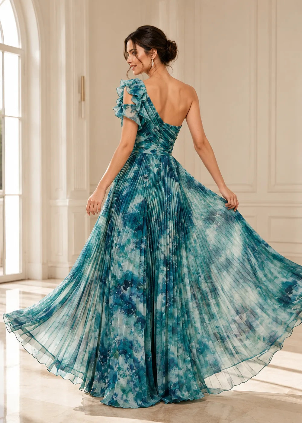 Graceful Asymmetric Shoulder Chiffon Evening Dress